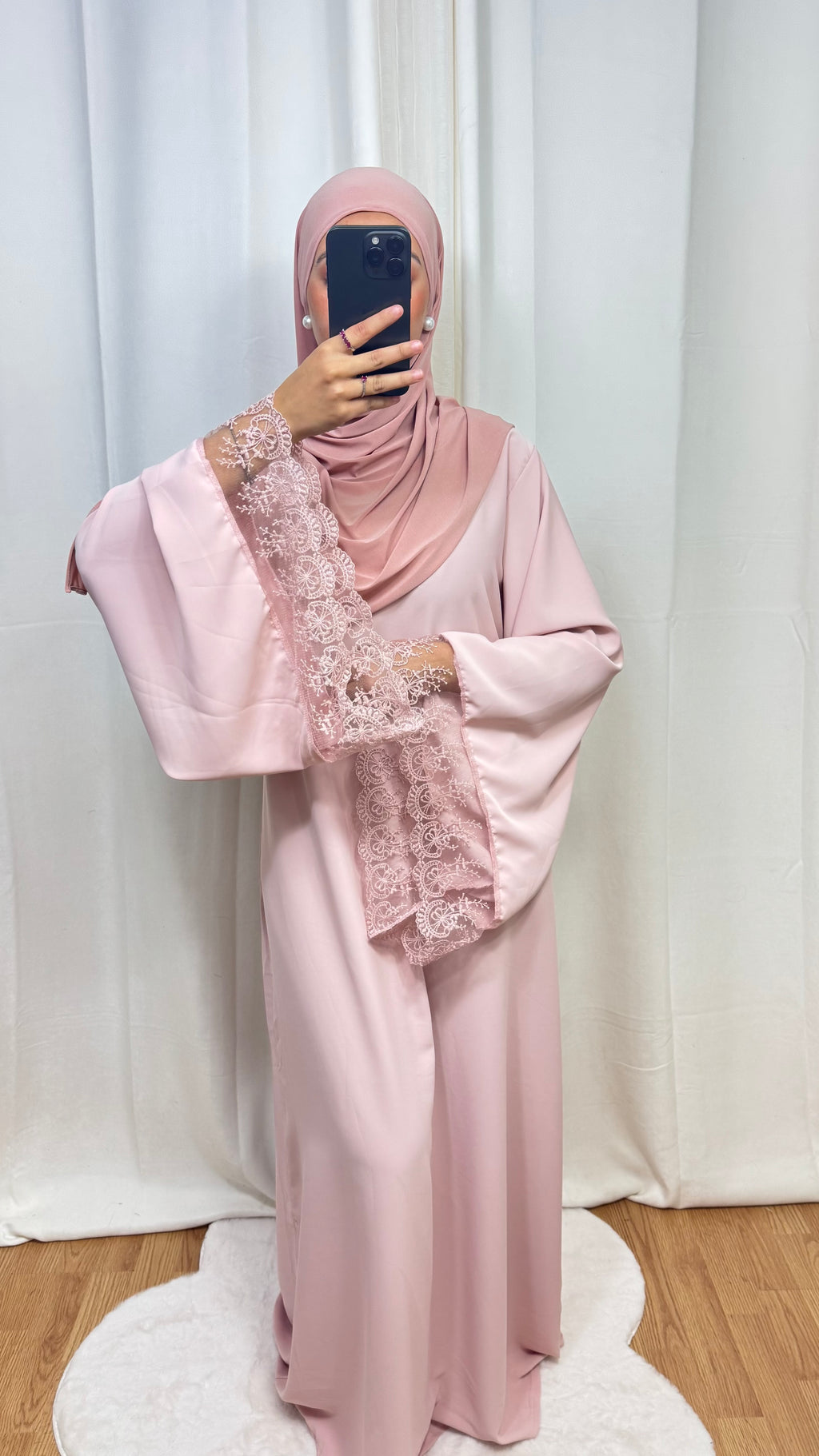ABAYA DENTELLE - ROSE