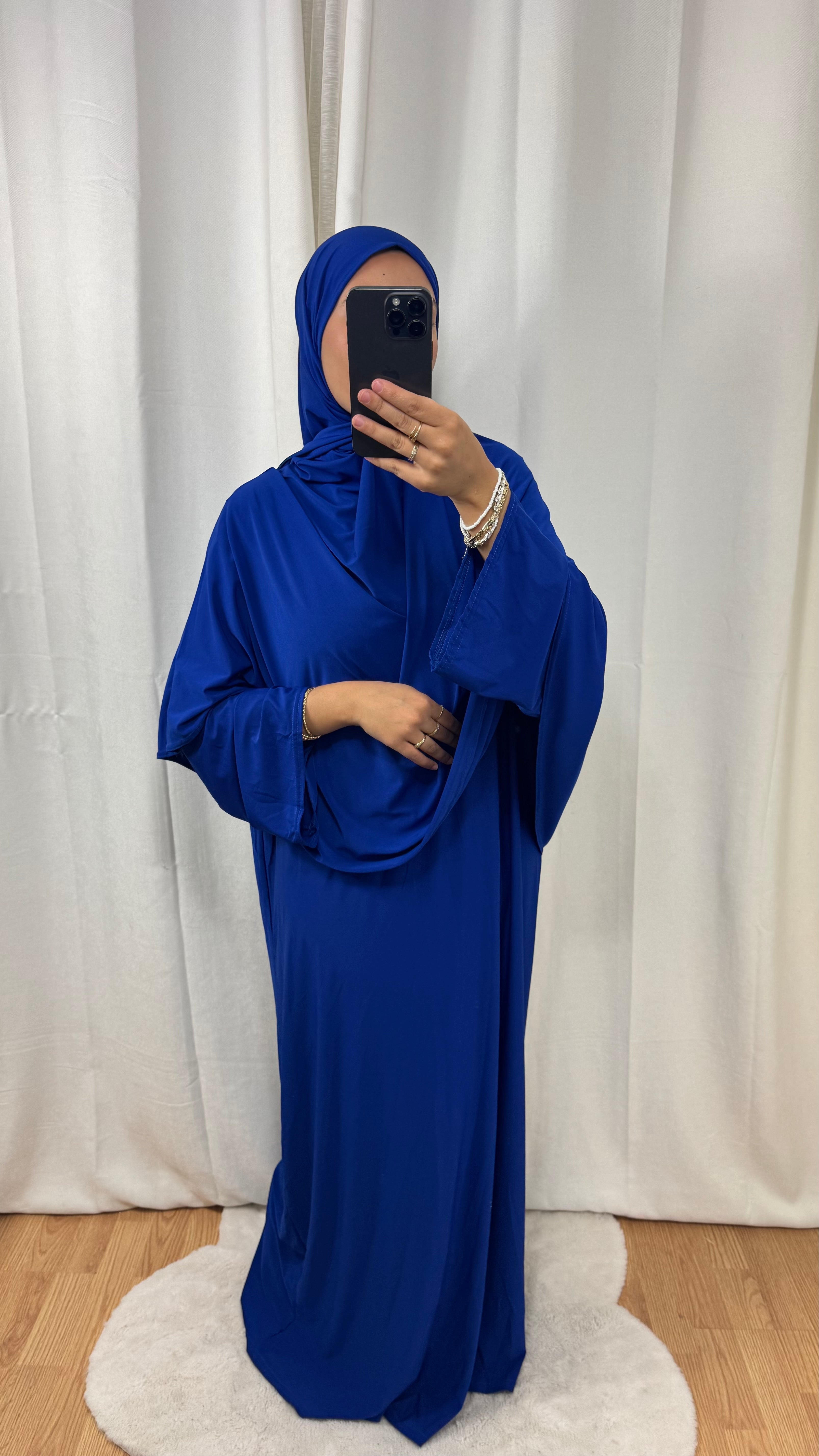 SET ABAYA KHIMAR JERSEY PREMIUM DE LUXE - BLEU ROI