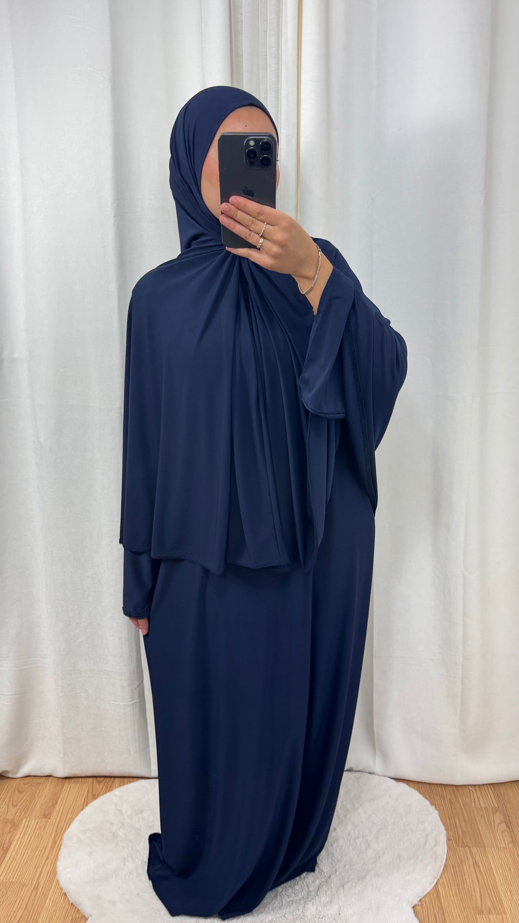 SET ABAYA KHIMAR JERSEY PREMIUM DE LUXE - BLEU MARINE