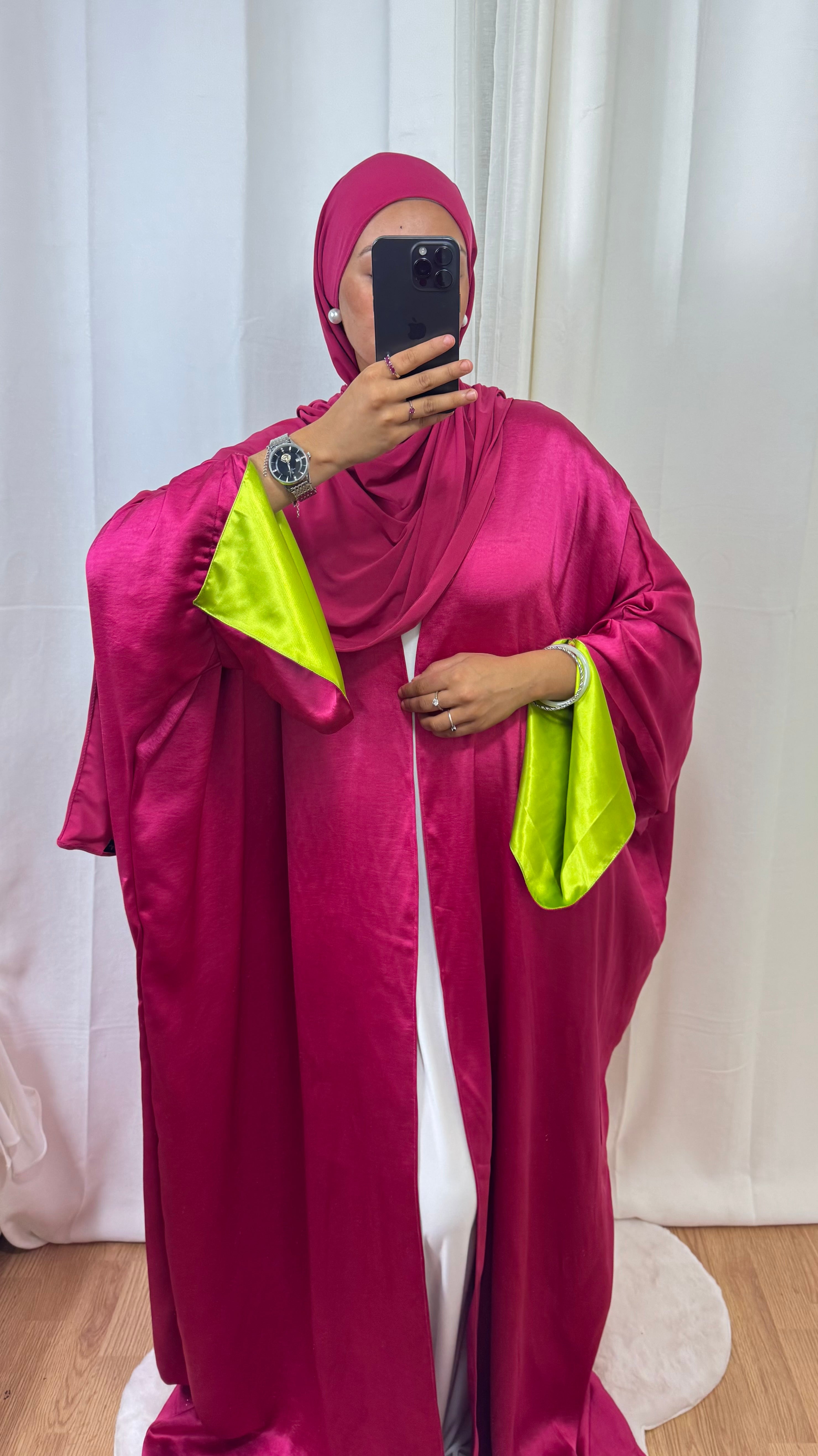 KIMONO CRÉATION ROZENN - ROSE FUSHIA VERT ANIS