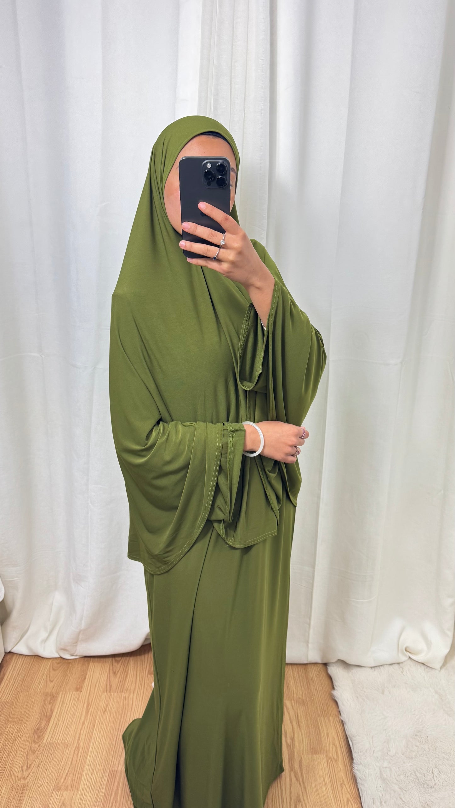 SET ABAYA KHIMAR JERSEY PREMIUM DE LUXE - VERT OLIVE FONCÉ