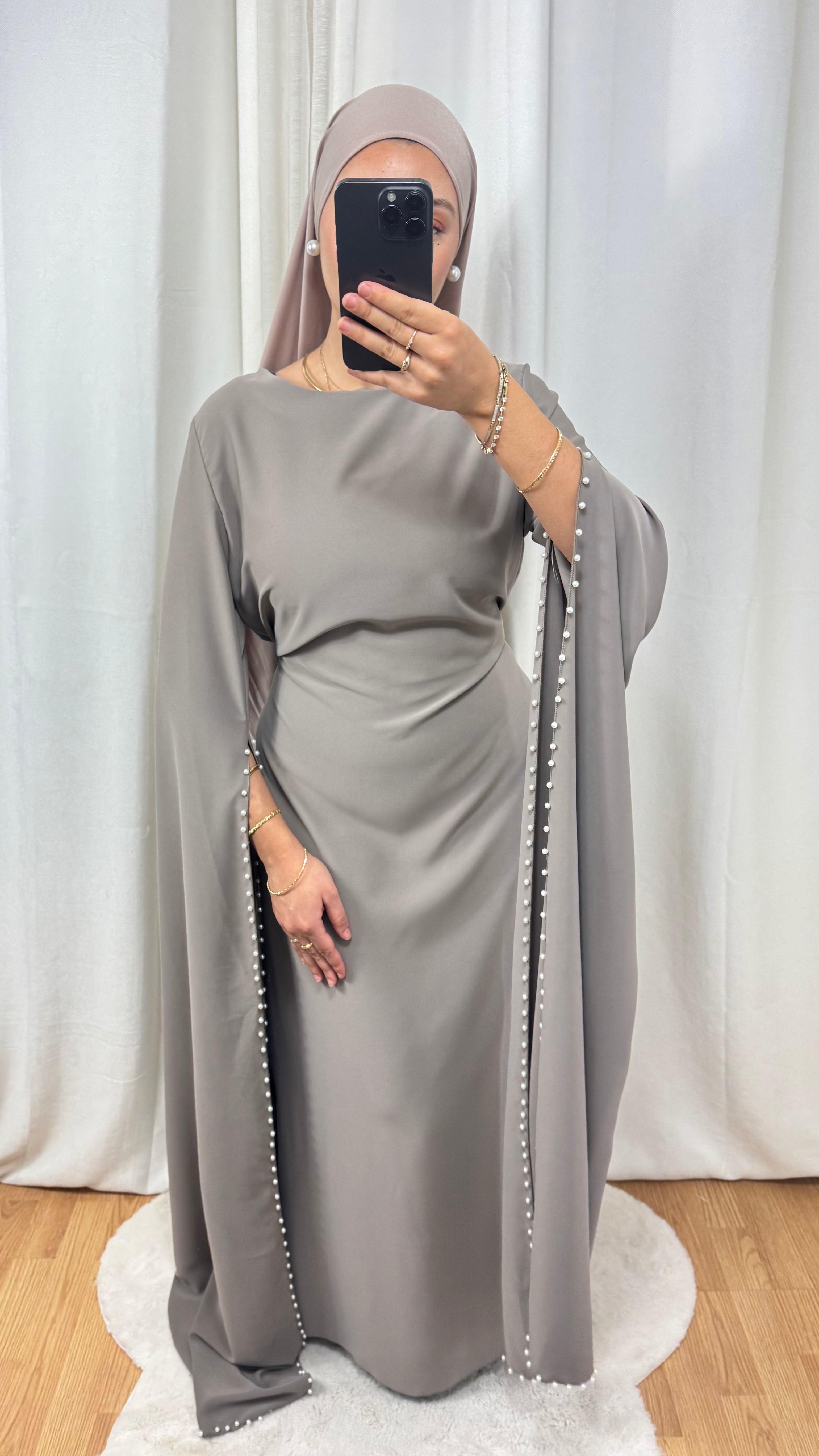 ABAYA PERLES - TAUPE