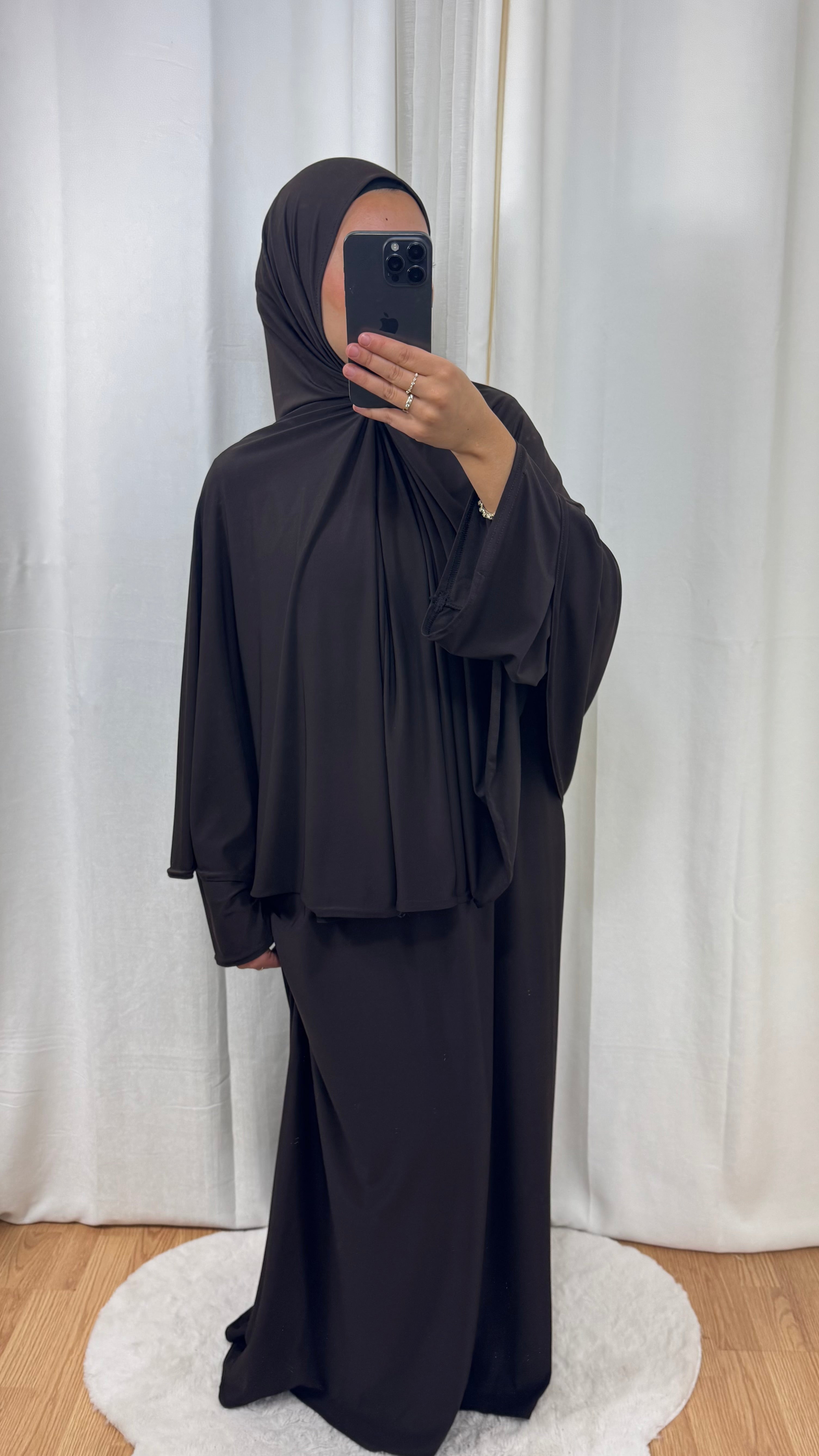 SET ABAYA KHIMAR JERSEY PREMIUM DE LUXE - MARRON