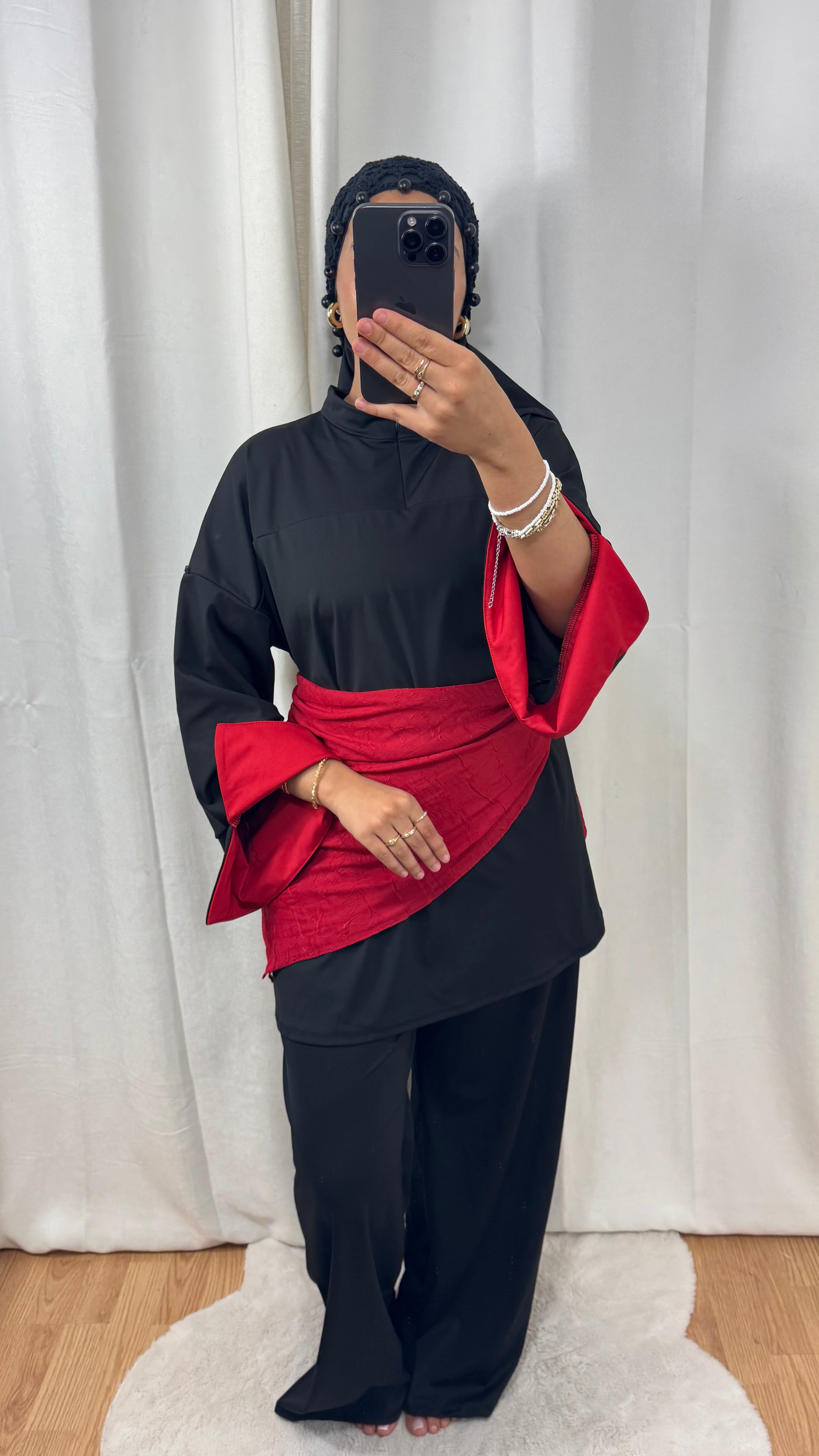BURKINI BICOLORE + HIJAB - NOIR/ROUGE