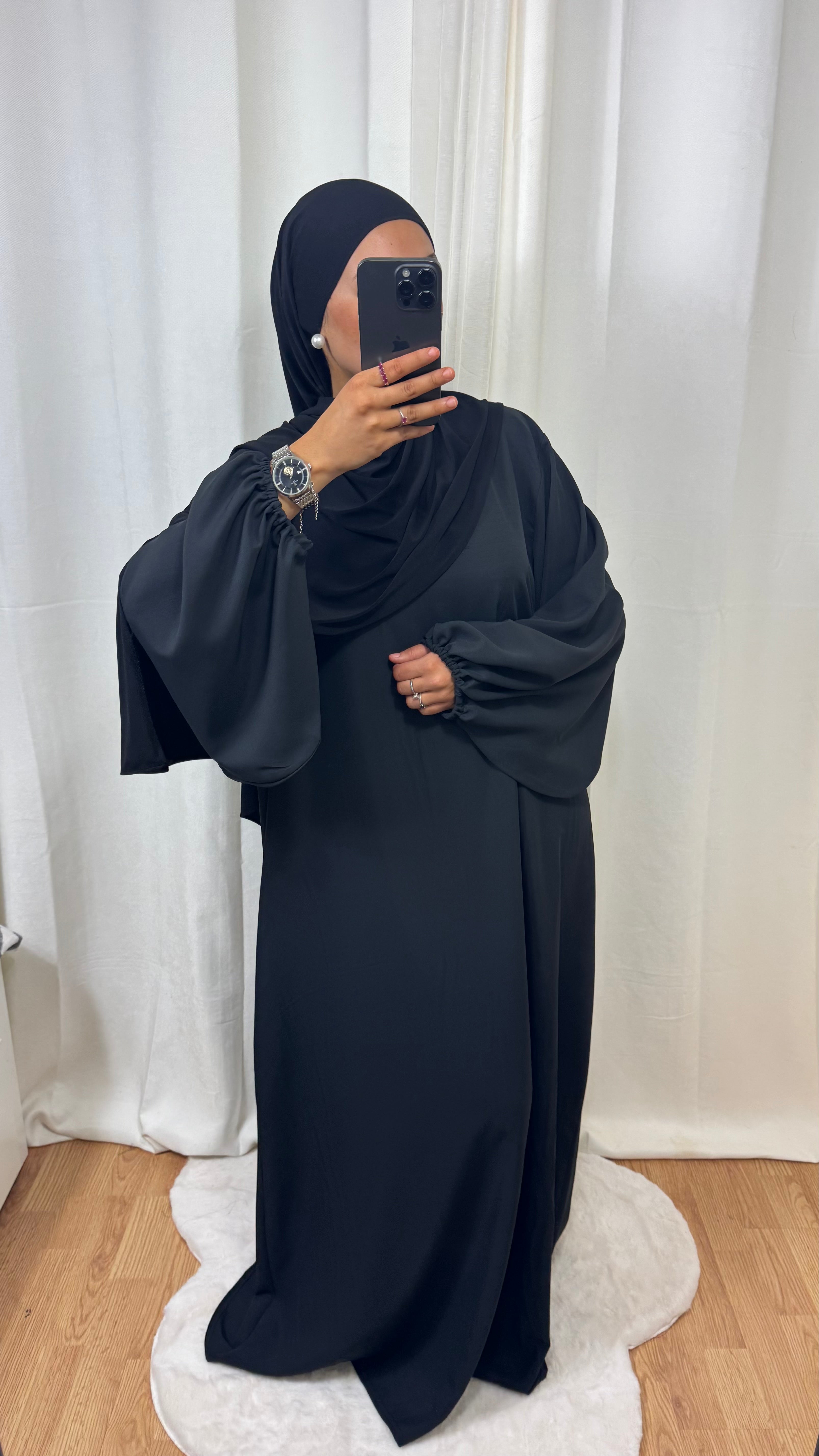 ABAYA MANCHE BALLON - NOIR