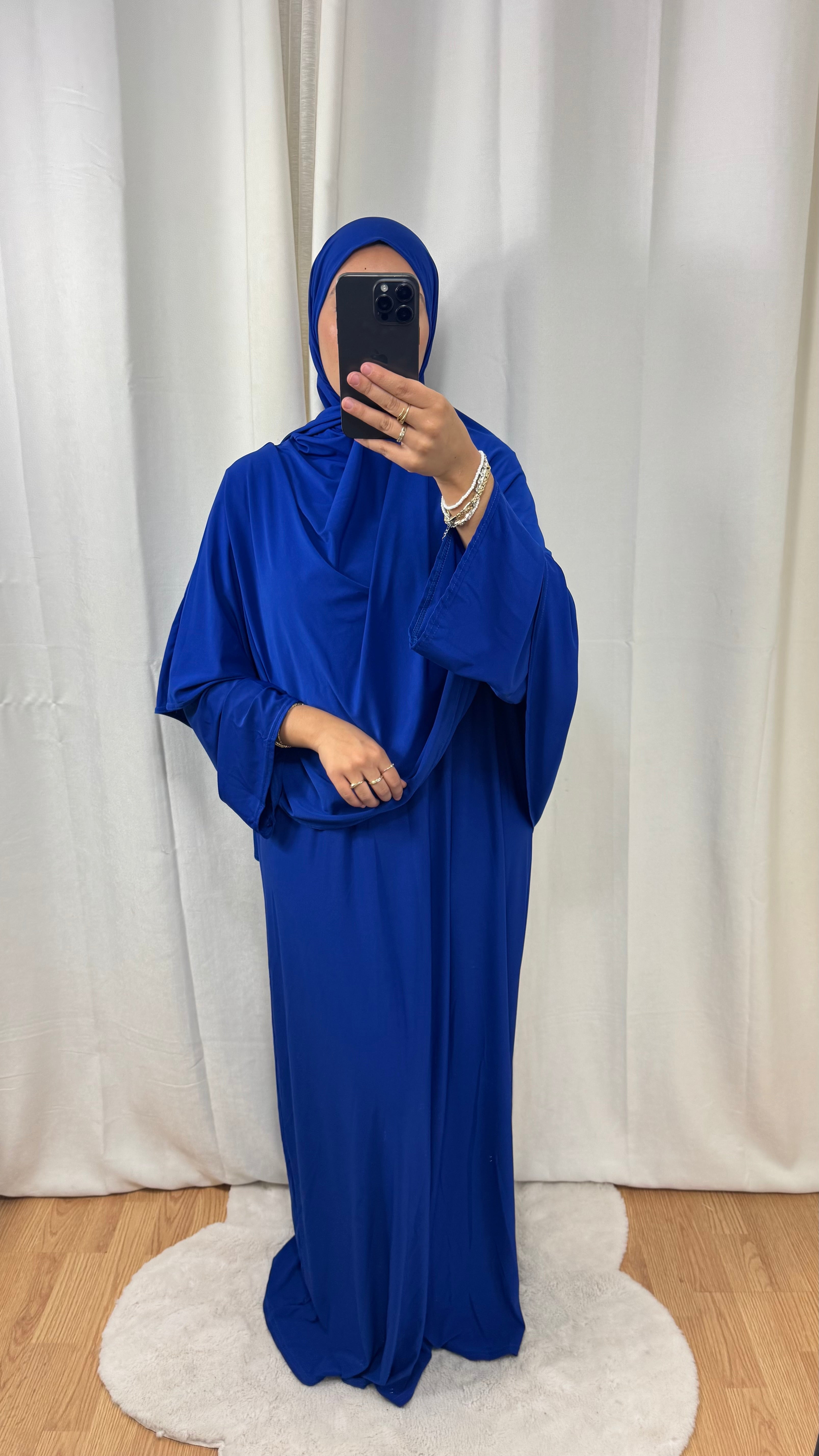 SET ABAYA KHIMAR JERSEY PREMIUM DE LUXE - BLEU ROI