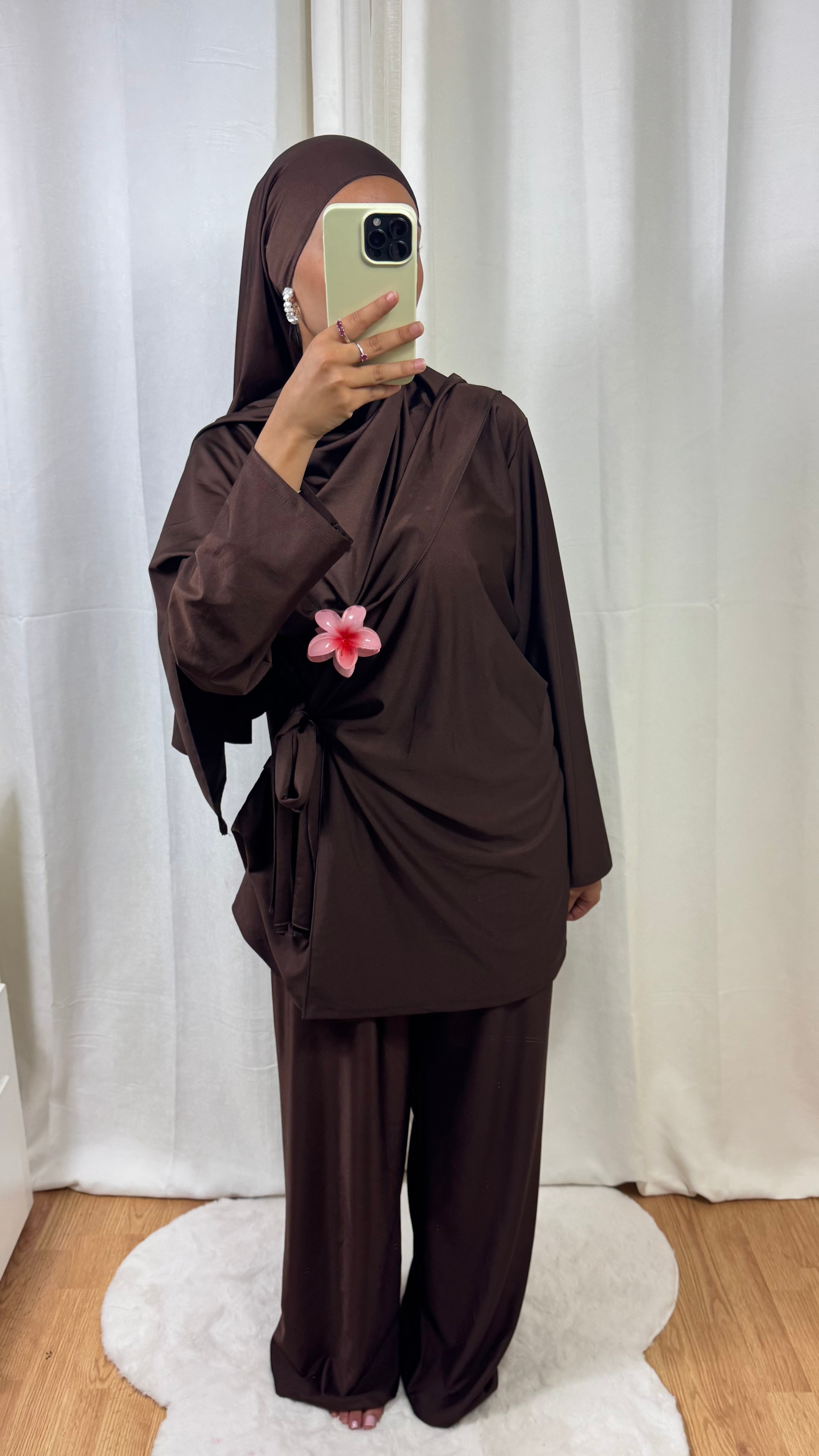 BURKINI À NOUER + HIJAB - MARRON CHOCOLAT