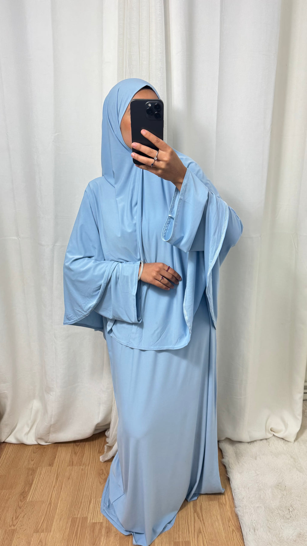SET ABAYA KHIMAR JERSEY PREMIUM DE LUXE - BLEU CIEL