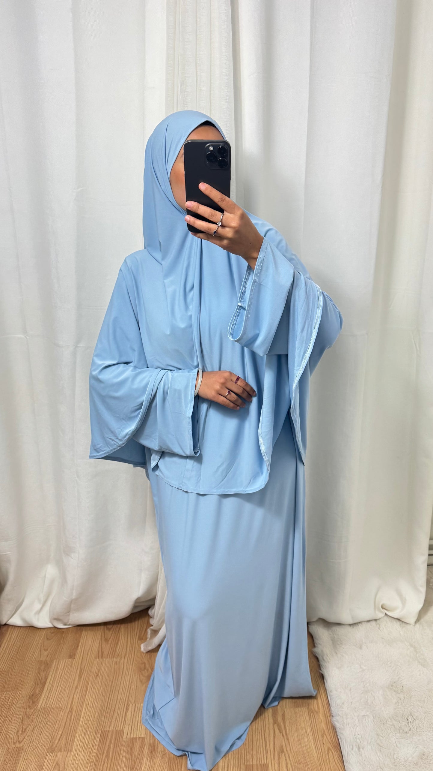 SET ABAYA KHIMAR JERSEY PREMIUM DE LUXE - BLEU CIEL