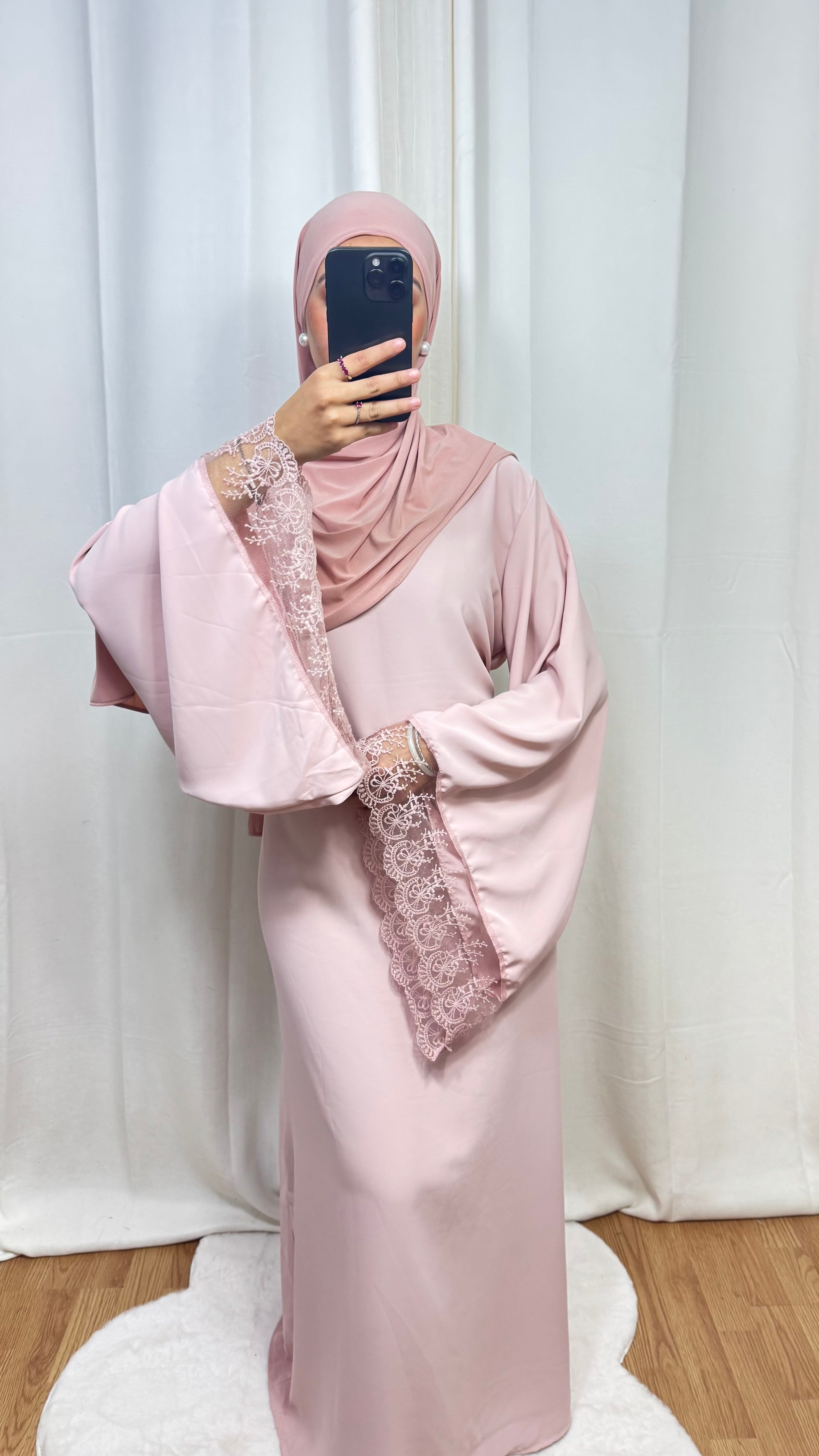 ABAYA DENTELLE - ROSE