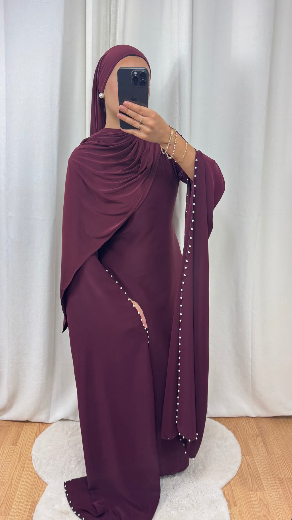 ABAYA PERLES - DARK BURGUNDY