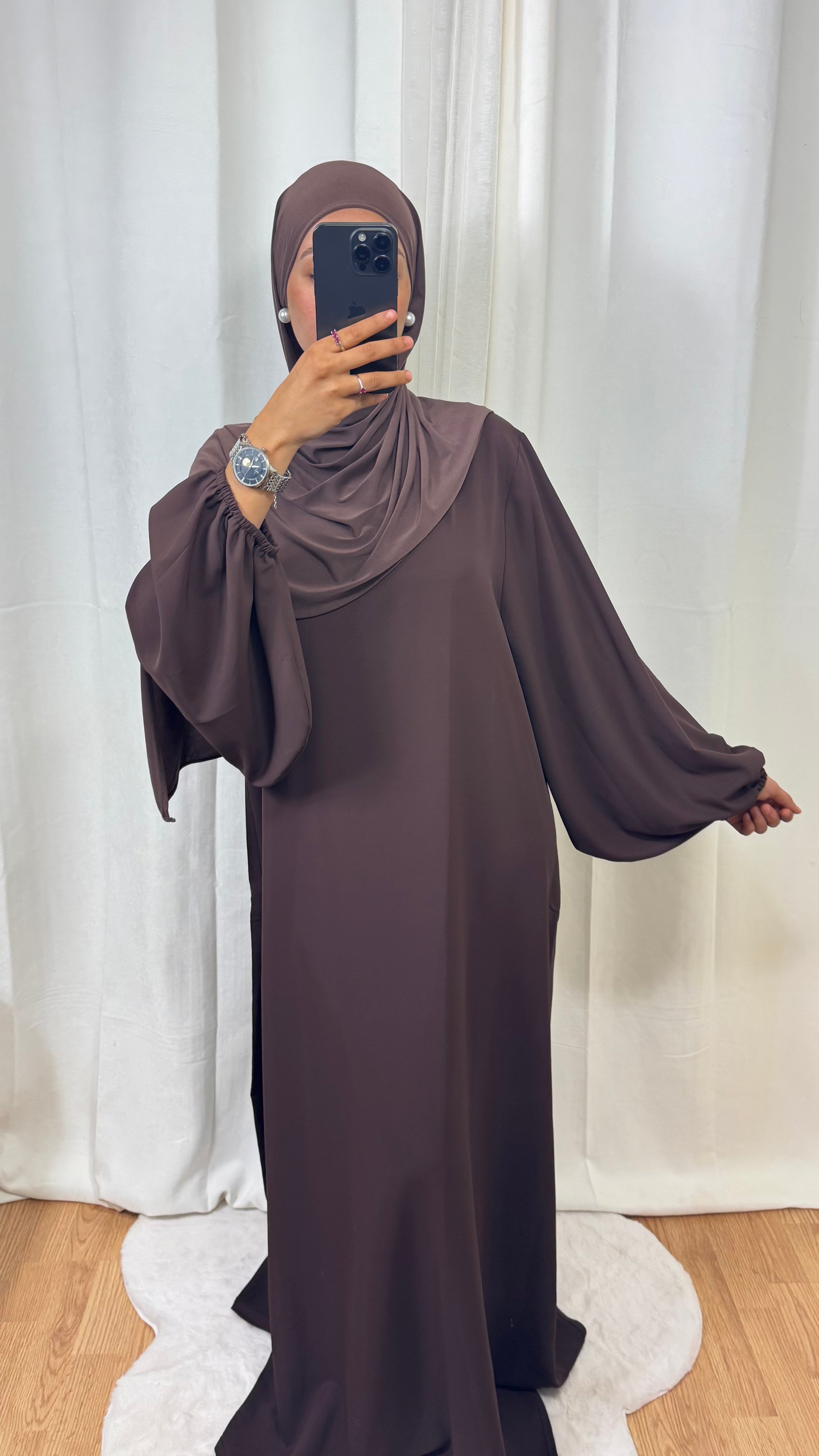 ABAYA MANCHE BALLON - CHOCOLAT