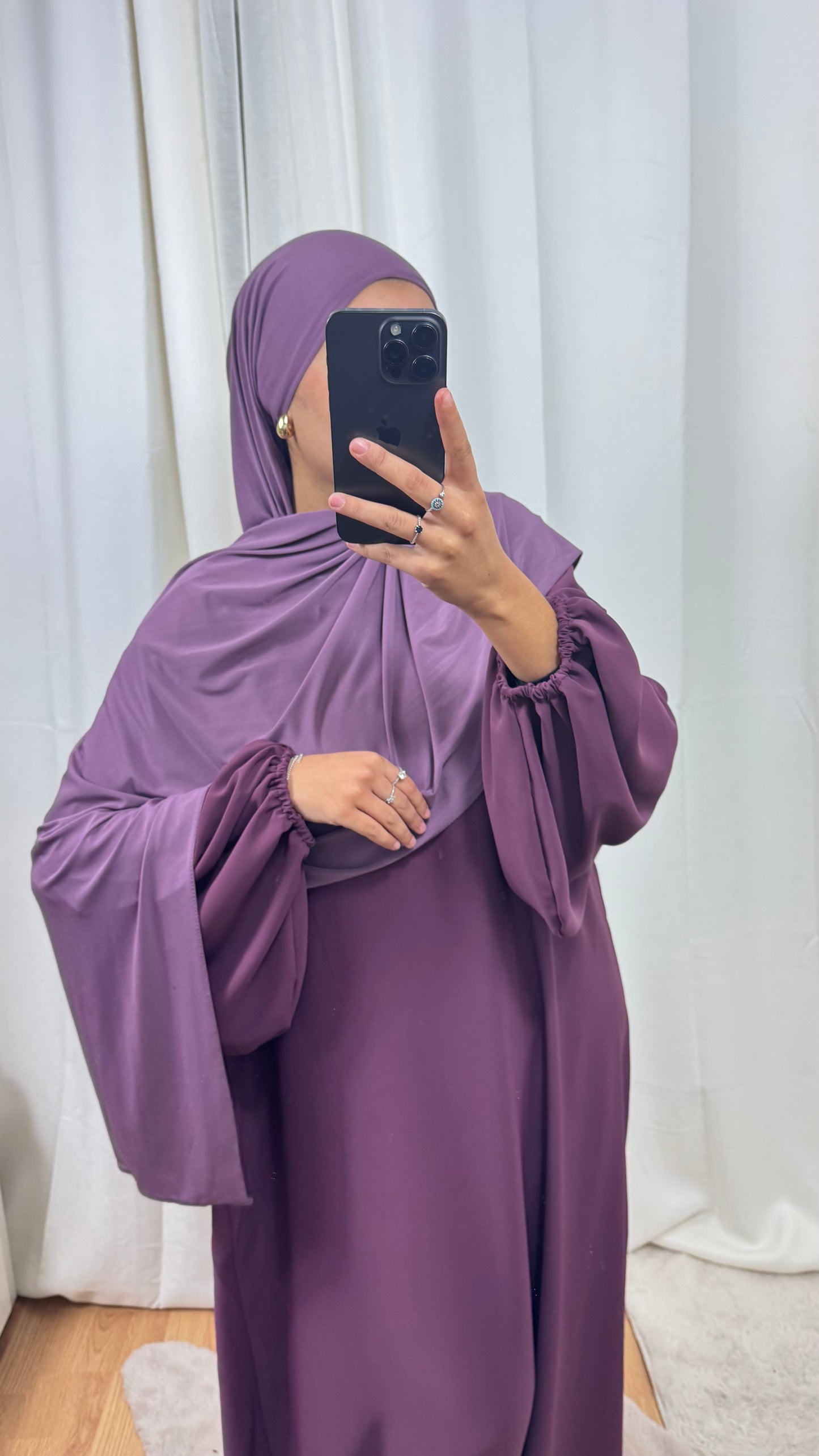 ABAYA MANCHE BALLON - PRUNE