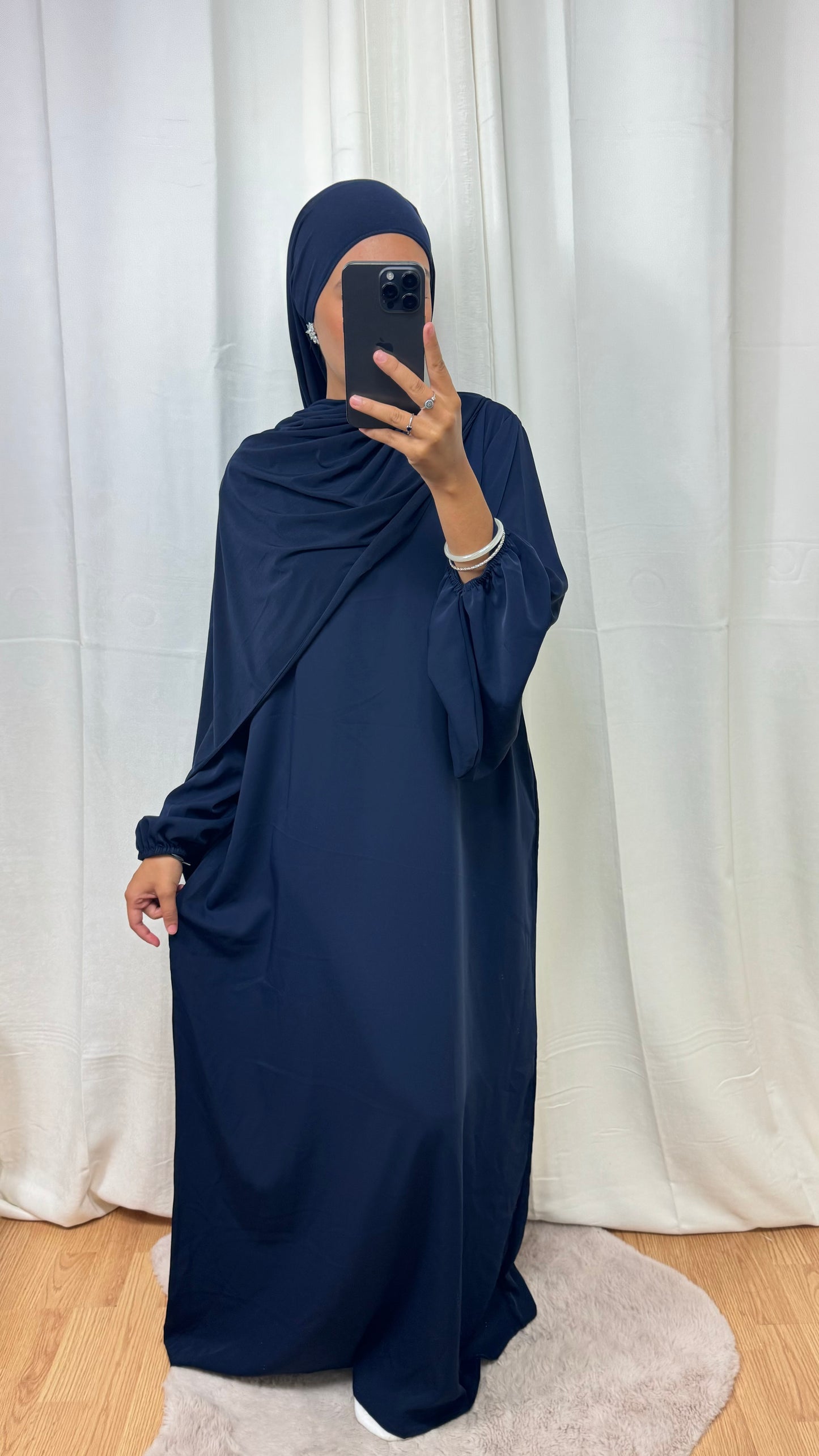 ABAYA MANCHE BALLON - BLEU MARINE