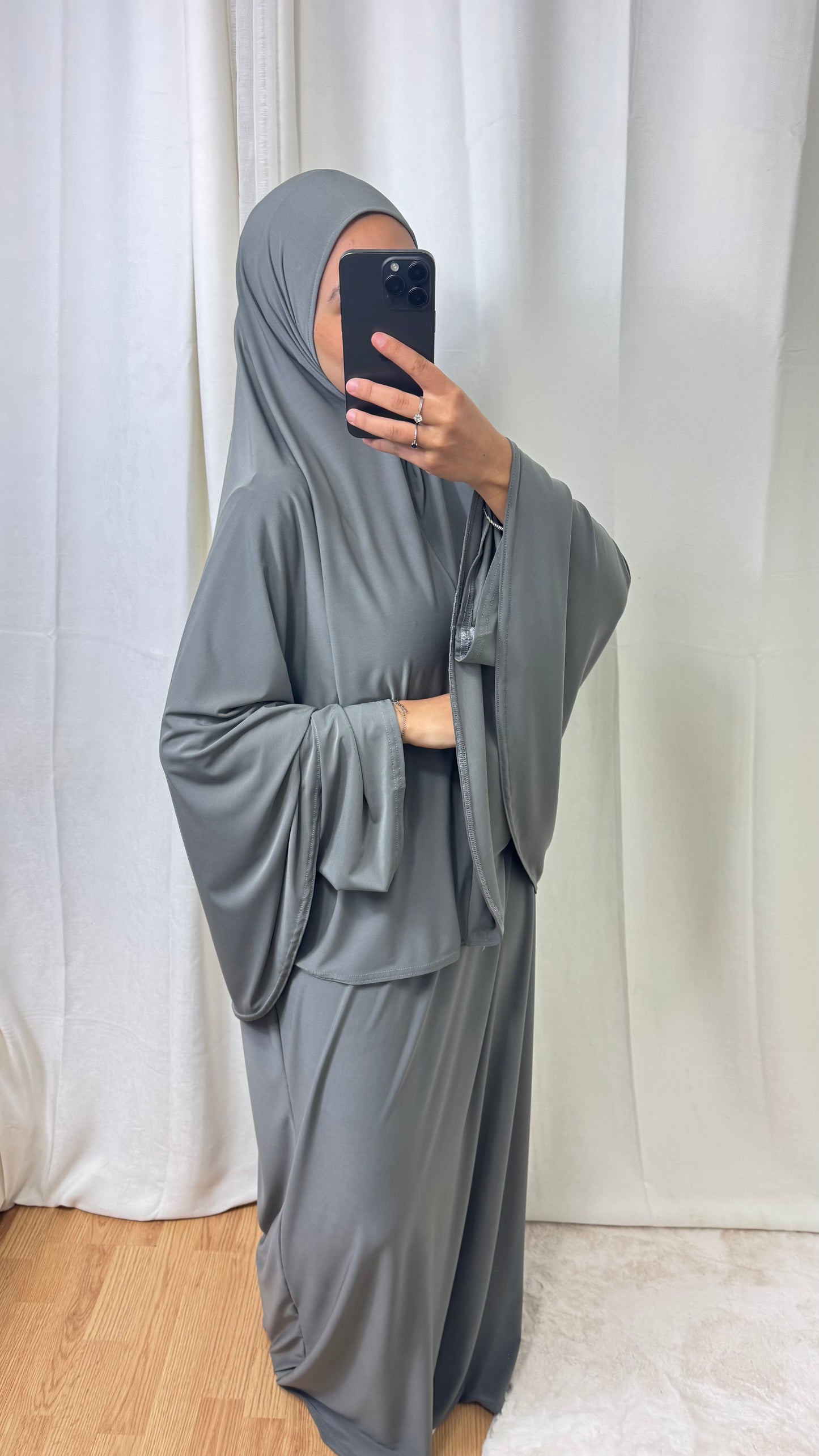 SET ABAYA KHIMAR JERSEY PREMIUM DE LUXE - GRIS