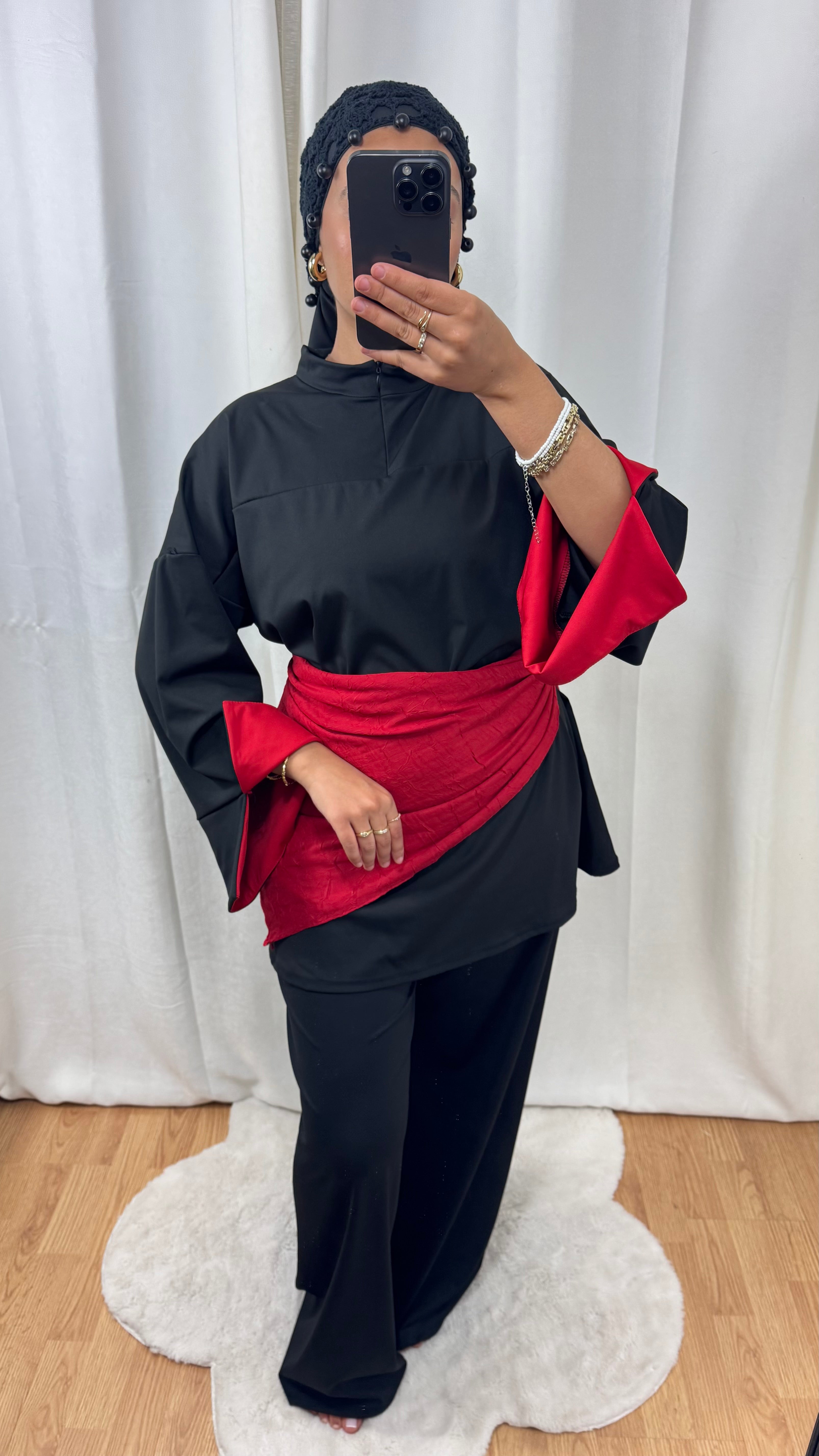 BURKINI BICOLORE + HIJAB - NOIR/ROUGE
