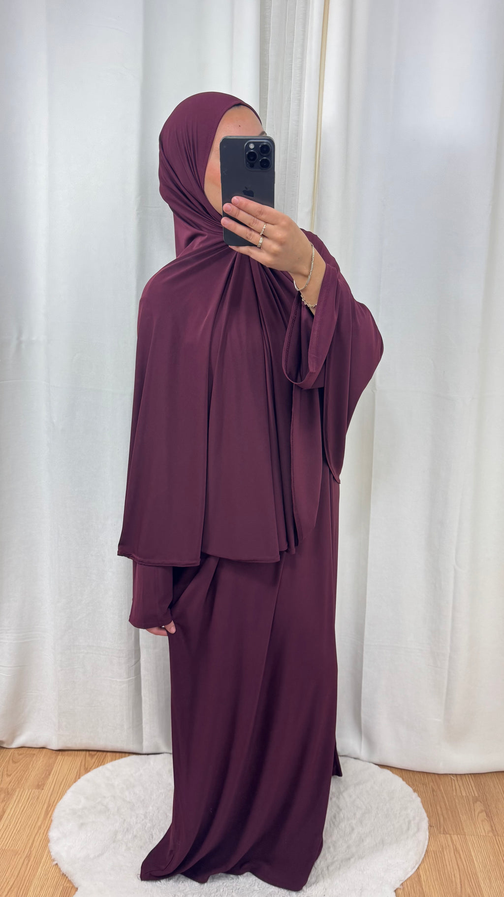 SET ABAYA KHIMAR JERSEY PREMIUM DE LUXE - DARK BURGUNDY