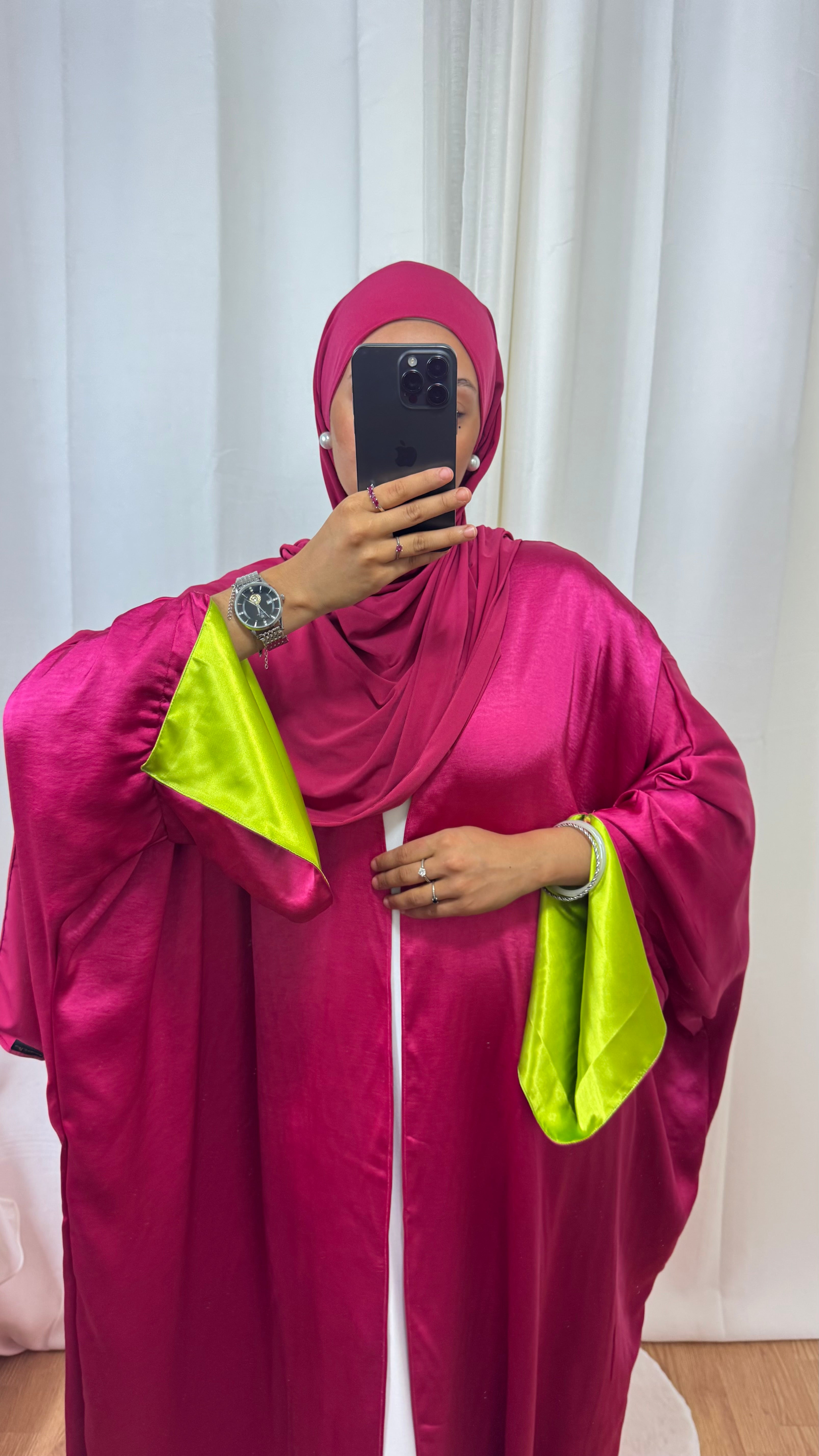 KIMONO CRÉATION ROZENN - ROSE FUSHIA VERT ANIS