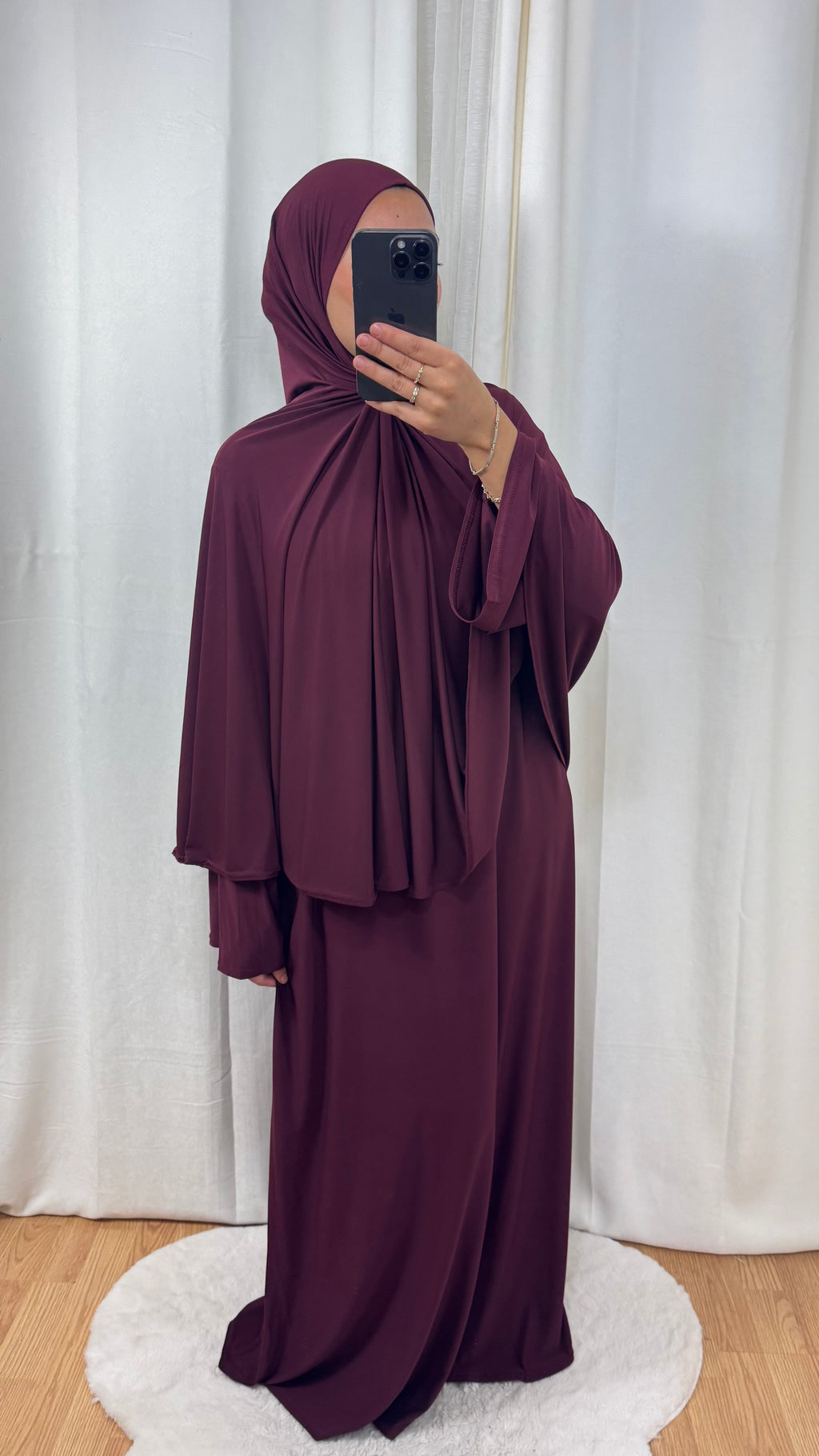 SET ABAYA KHIMAR JERSEY PREMIUM DE LUXE - DARK BURGUNDY