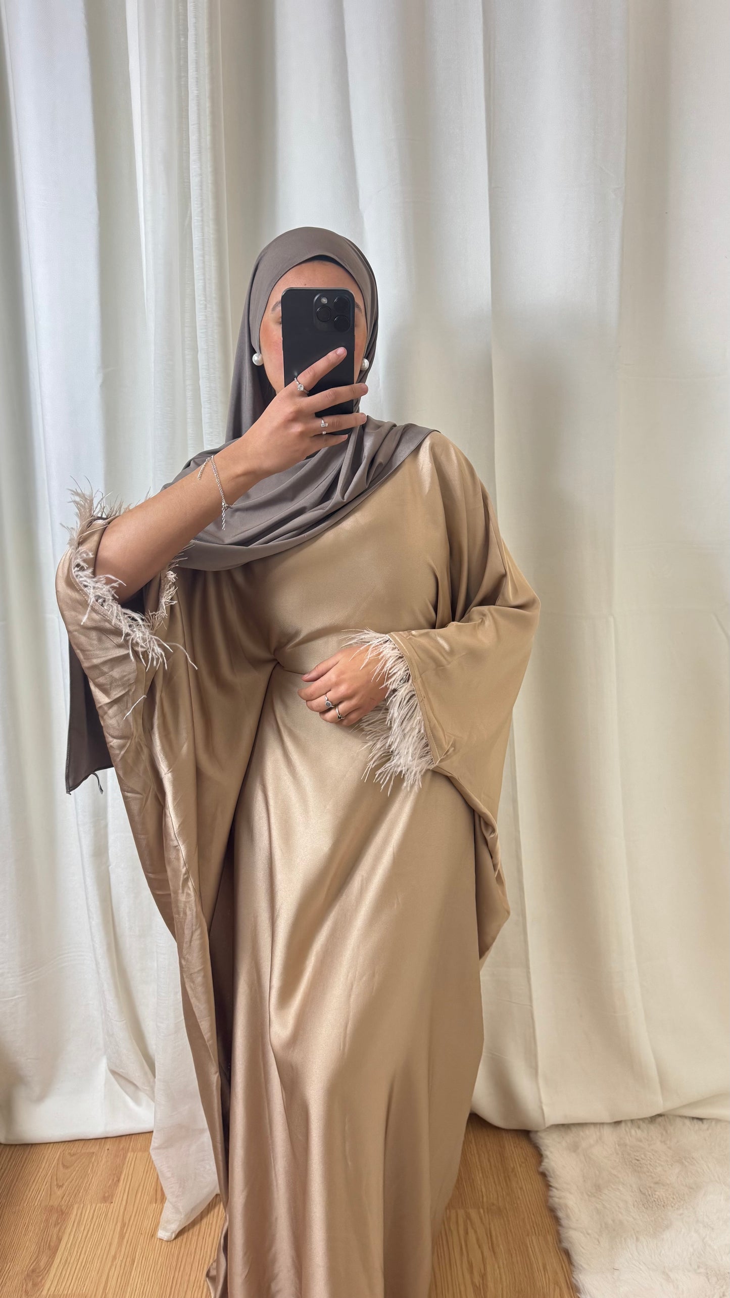 ABAYA PLUME - TAUPE KAMEL