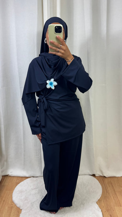 BURKINI À NOUER + HIJAB - BLEU MARINE