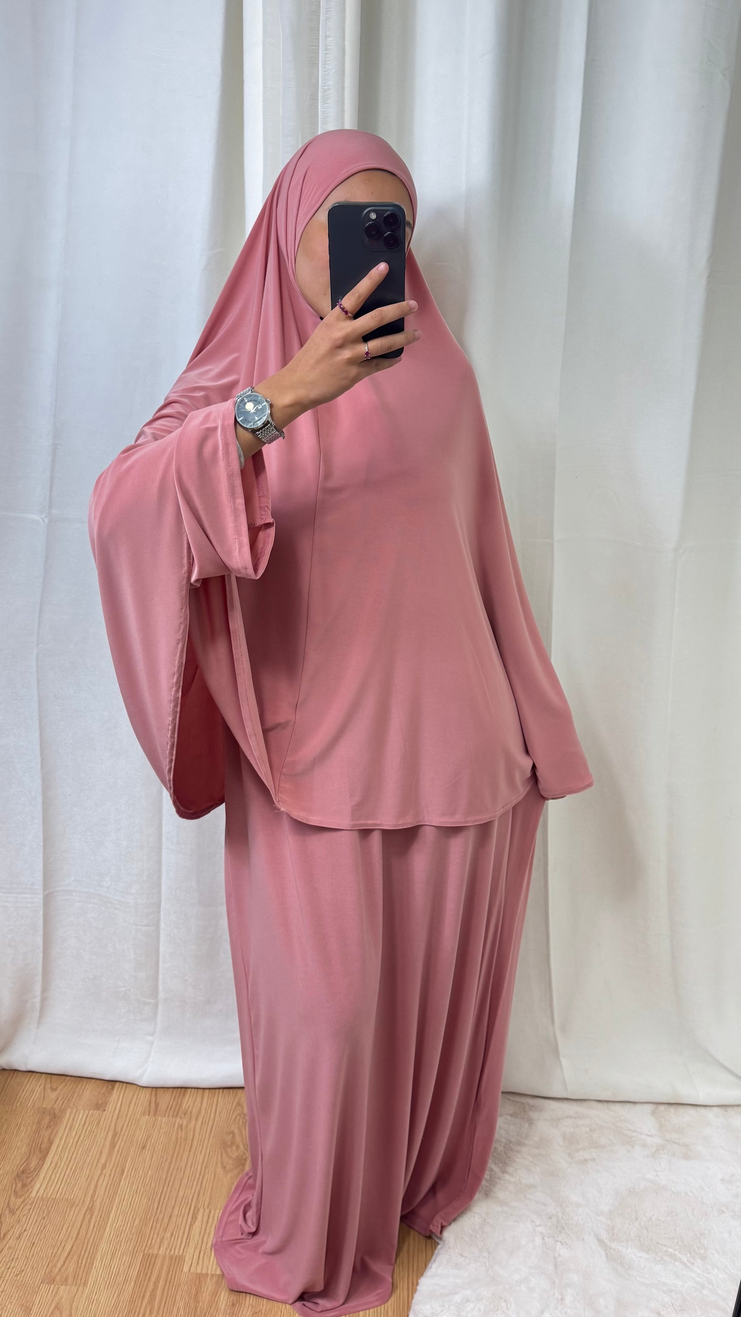 SET ABAYA KHIMAR JERSEY PREMIUM DE LUXE - ROSE