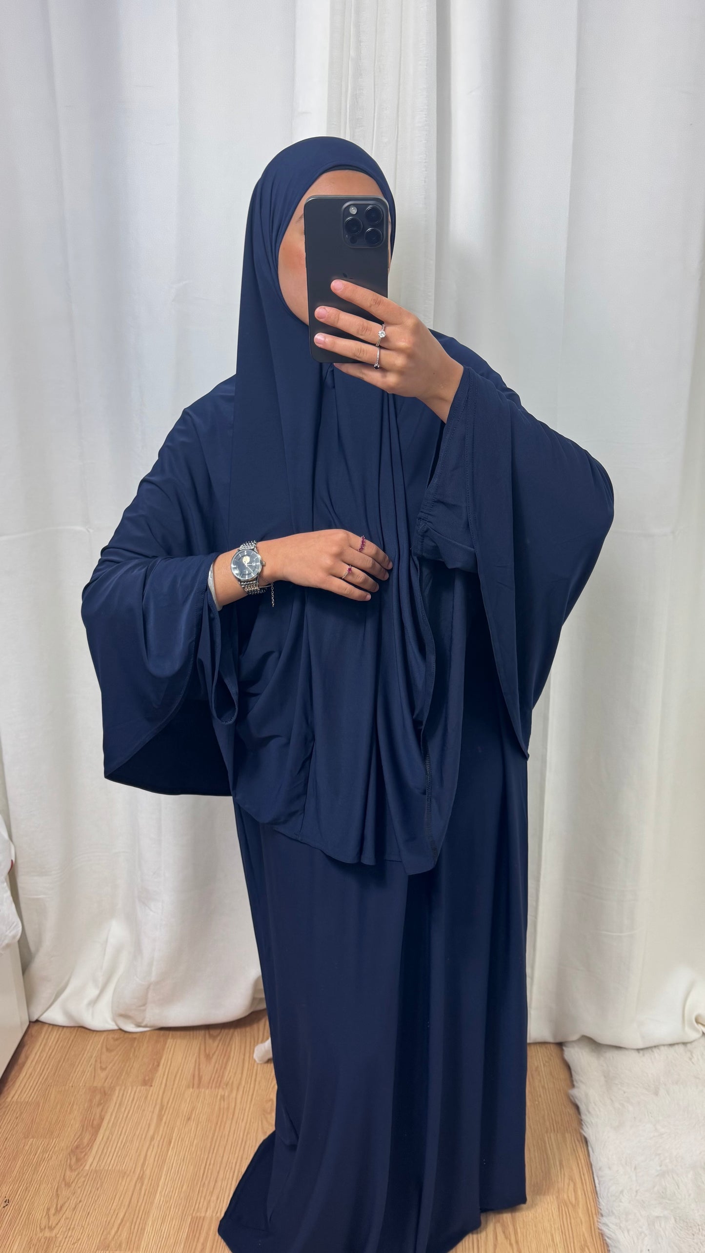 SET ABAYA KHIMAR JERSEY PREMIUM DE LUXE - BLEU MARINE