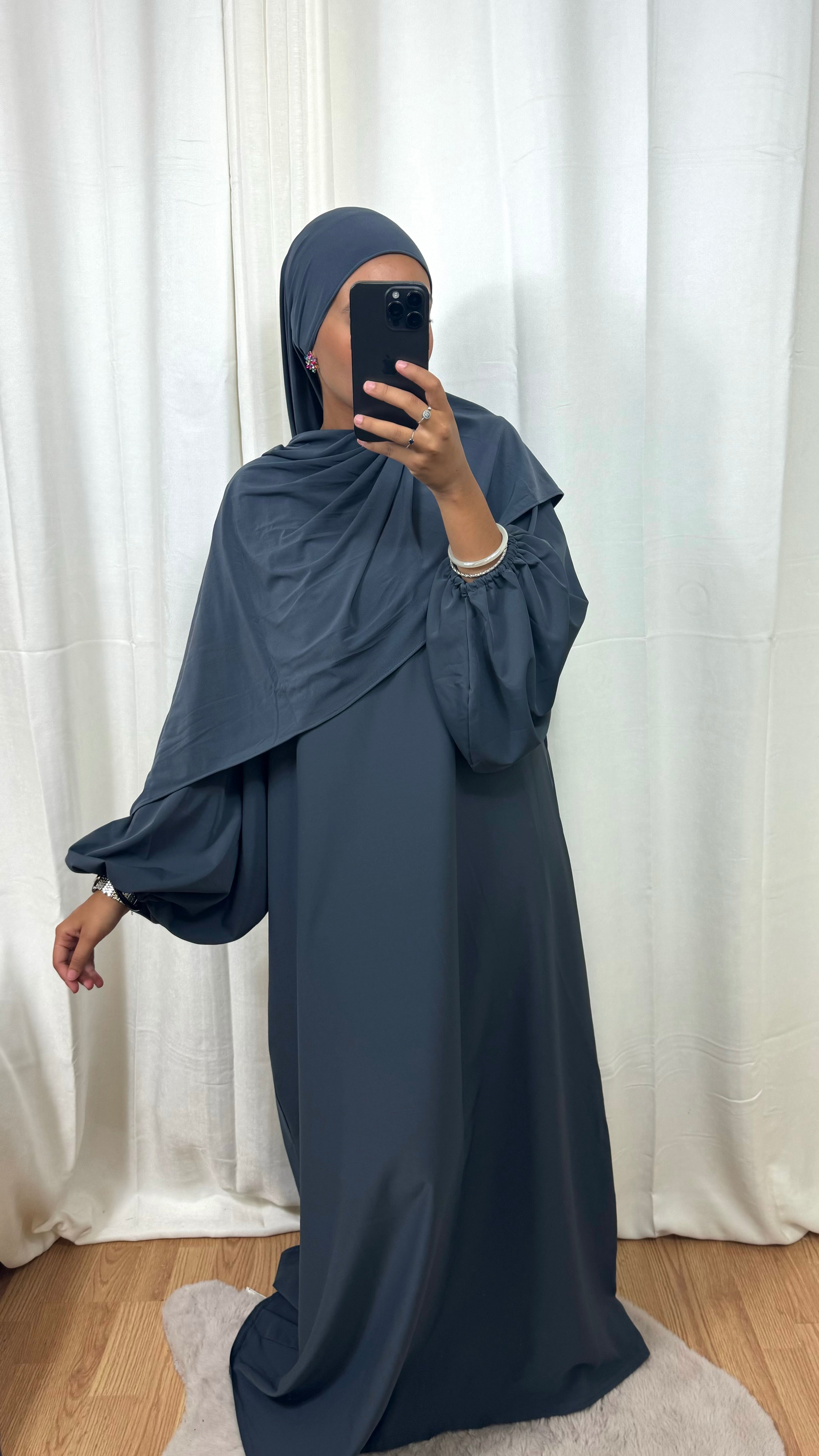 ABAYA MANCHE BALLON - GRIS ANTRACITE
