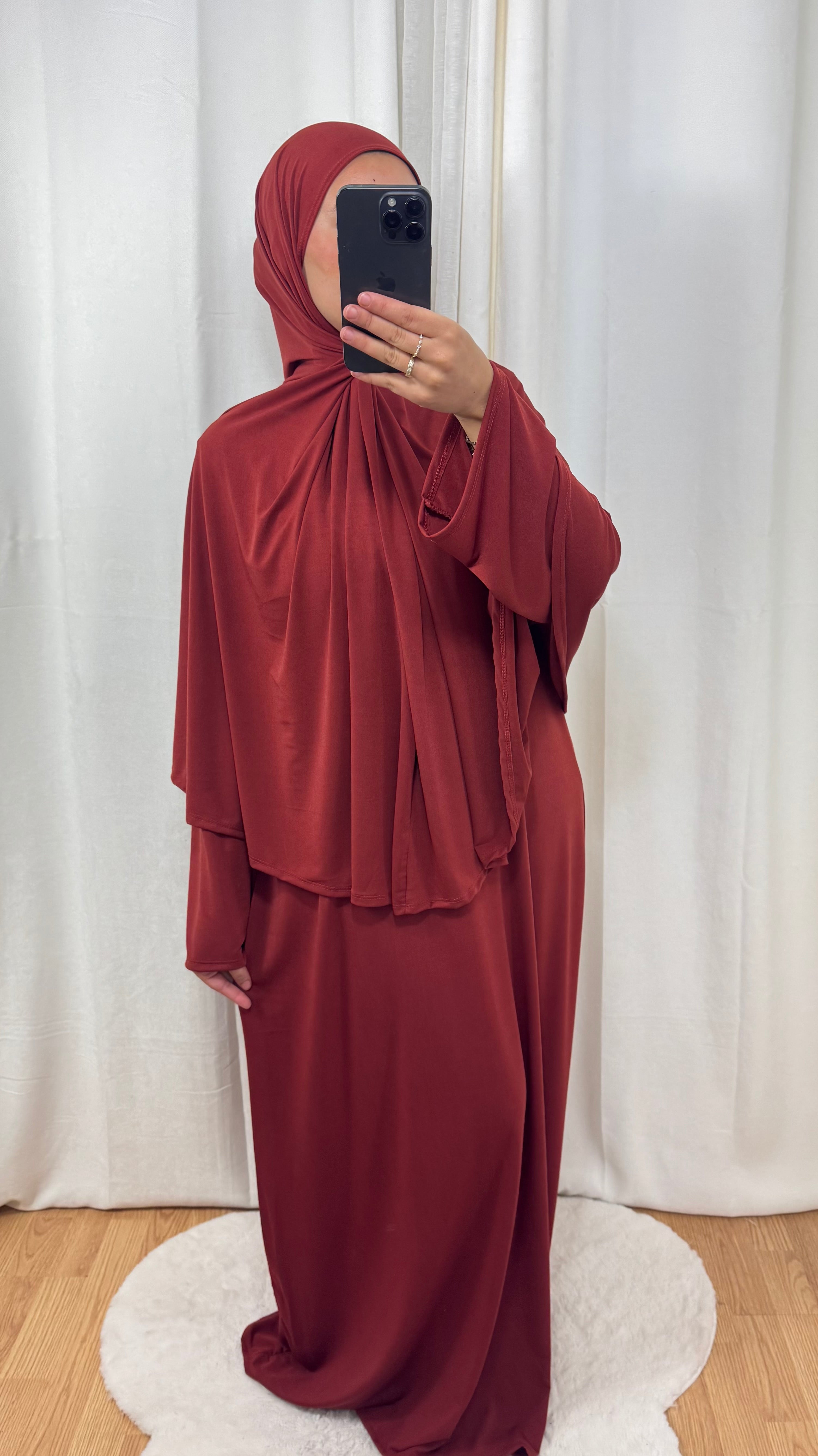 SET ABAYA KHIMAR JERSEY PREMIUM DE LUXE - TERRACOTTA