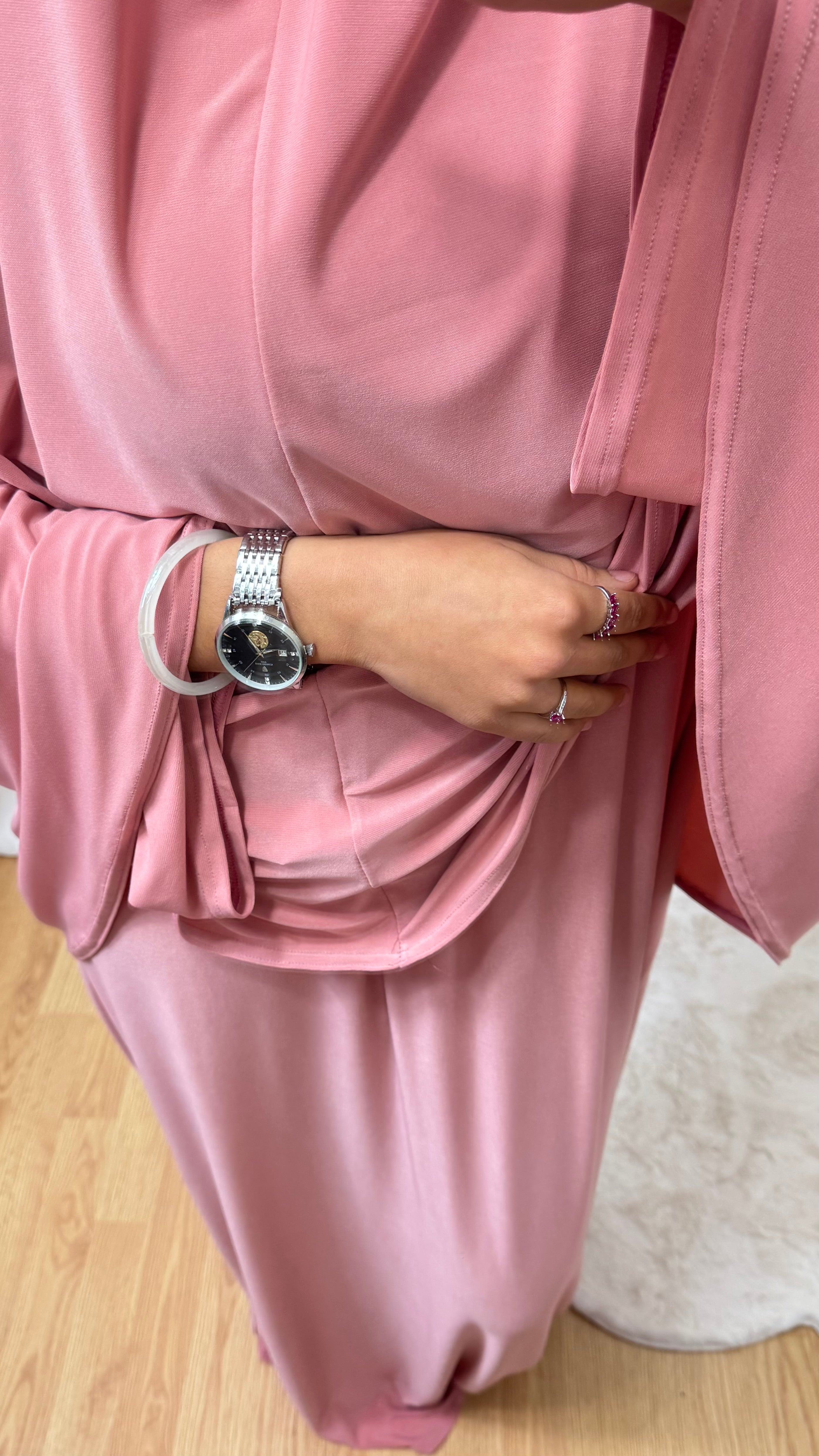SET ABAYA KHIMAR JERSEY PREMIUM DE LUXE - ROSE