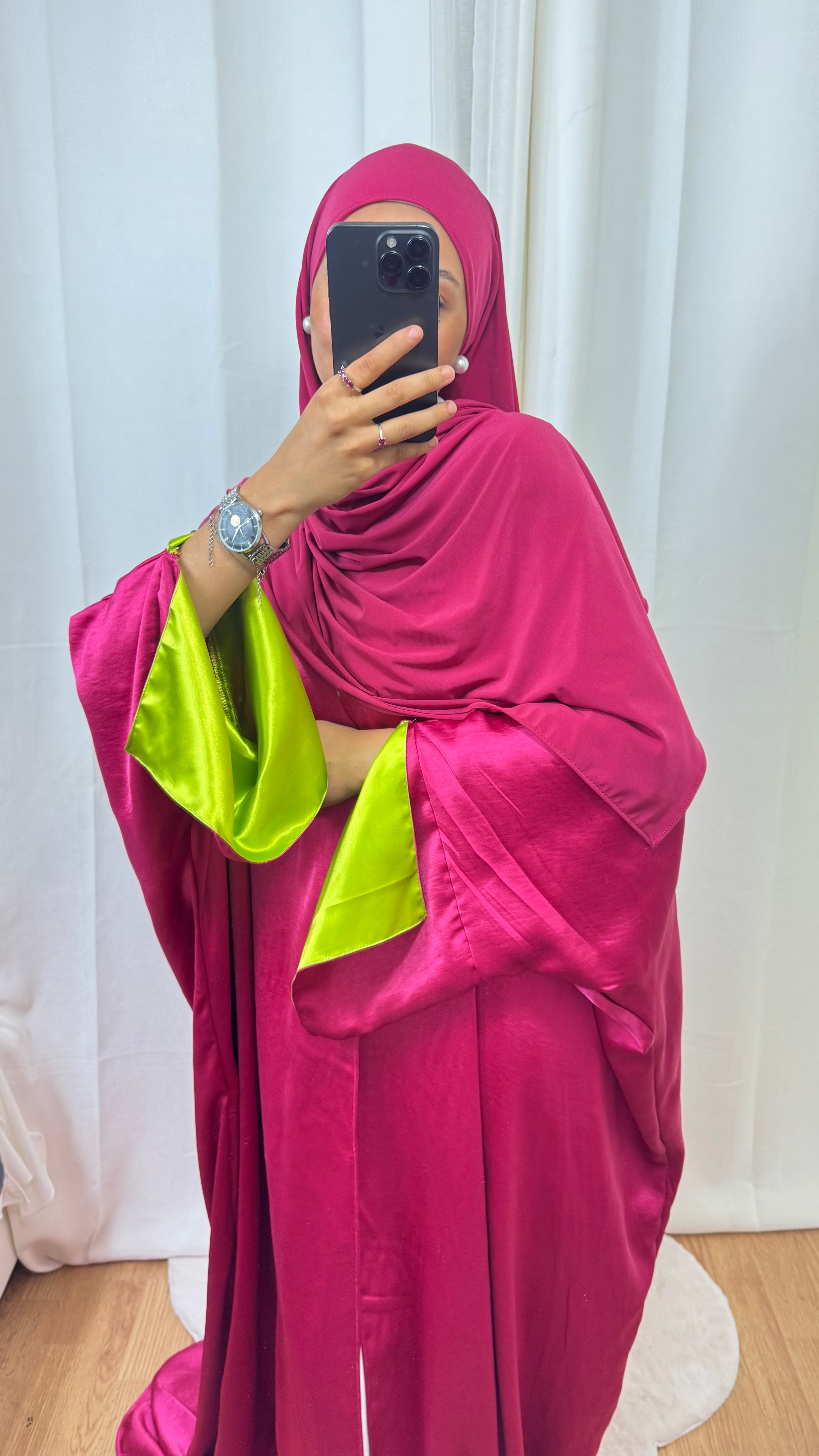 KIMONO CRÉATION ROZENN - ROSE FUSHIA VERT ANIS