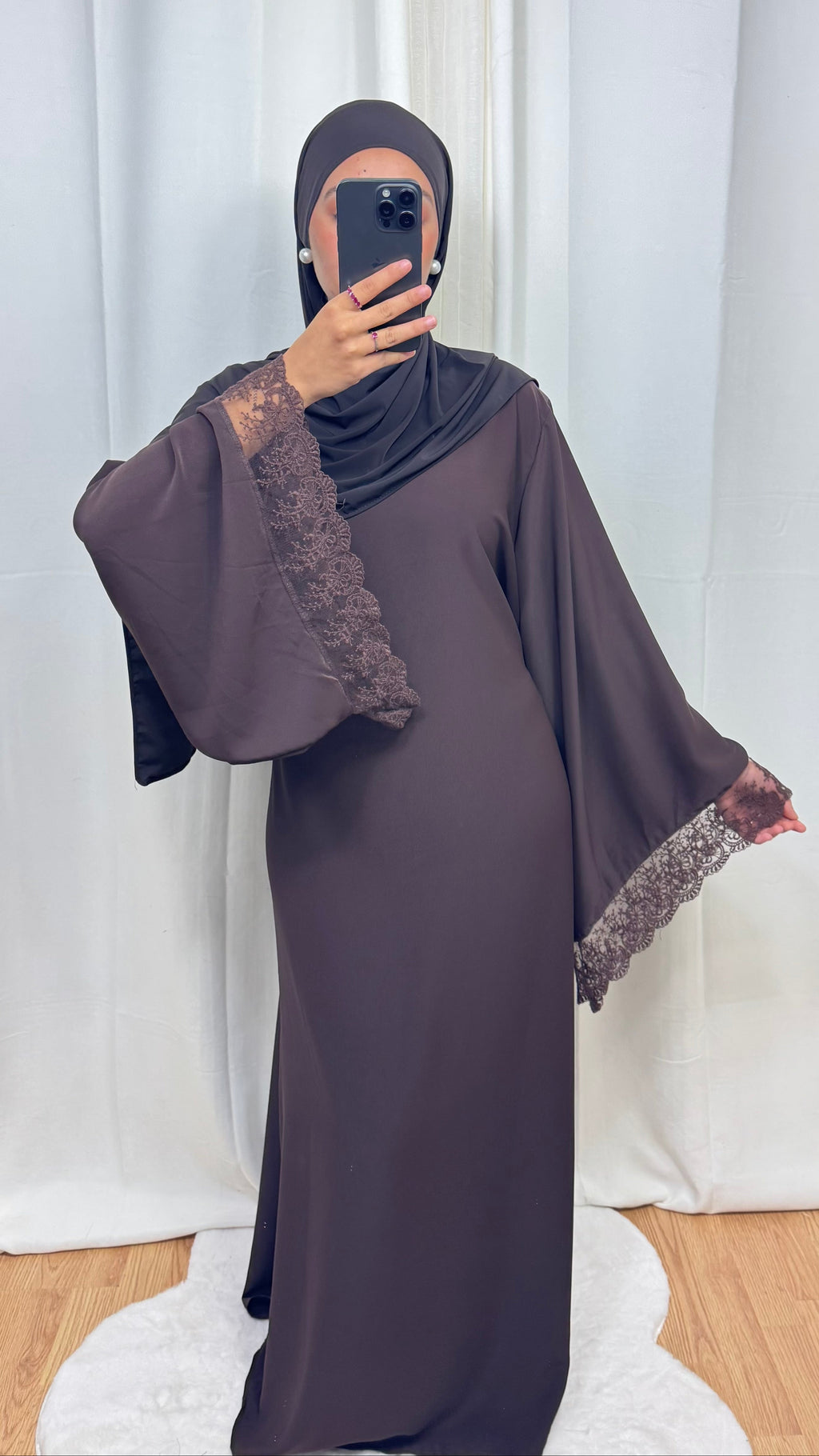 ABAYA DENTELLE - MARRON