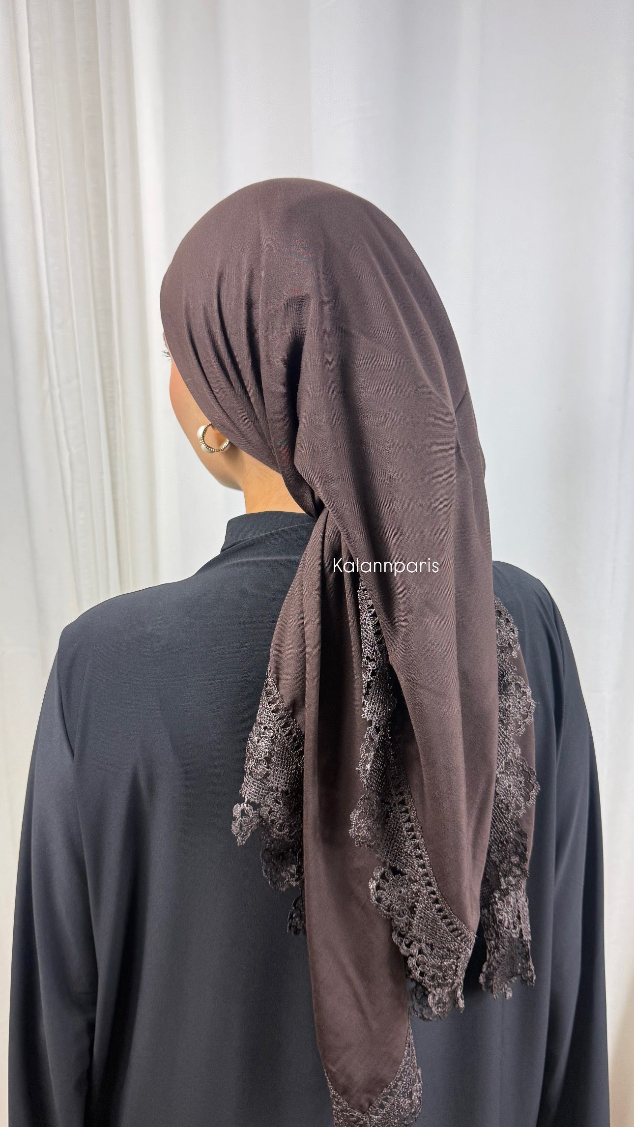 CARRÉ COTON BORNÉ DE DENTELLE - MARRON