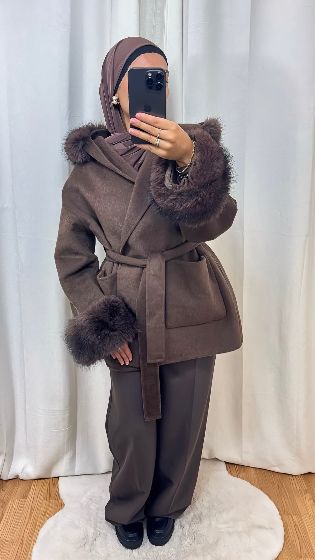 MANTEAU EN LAINE - MARRON