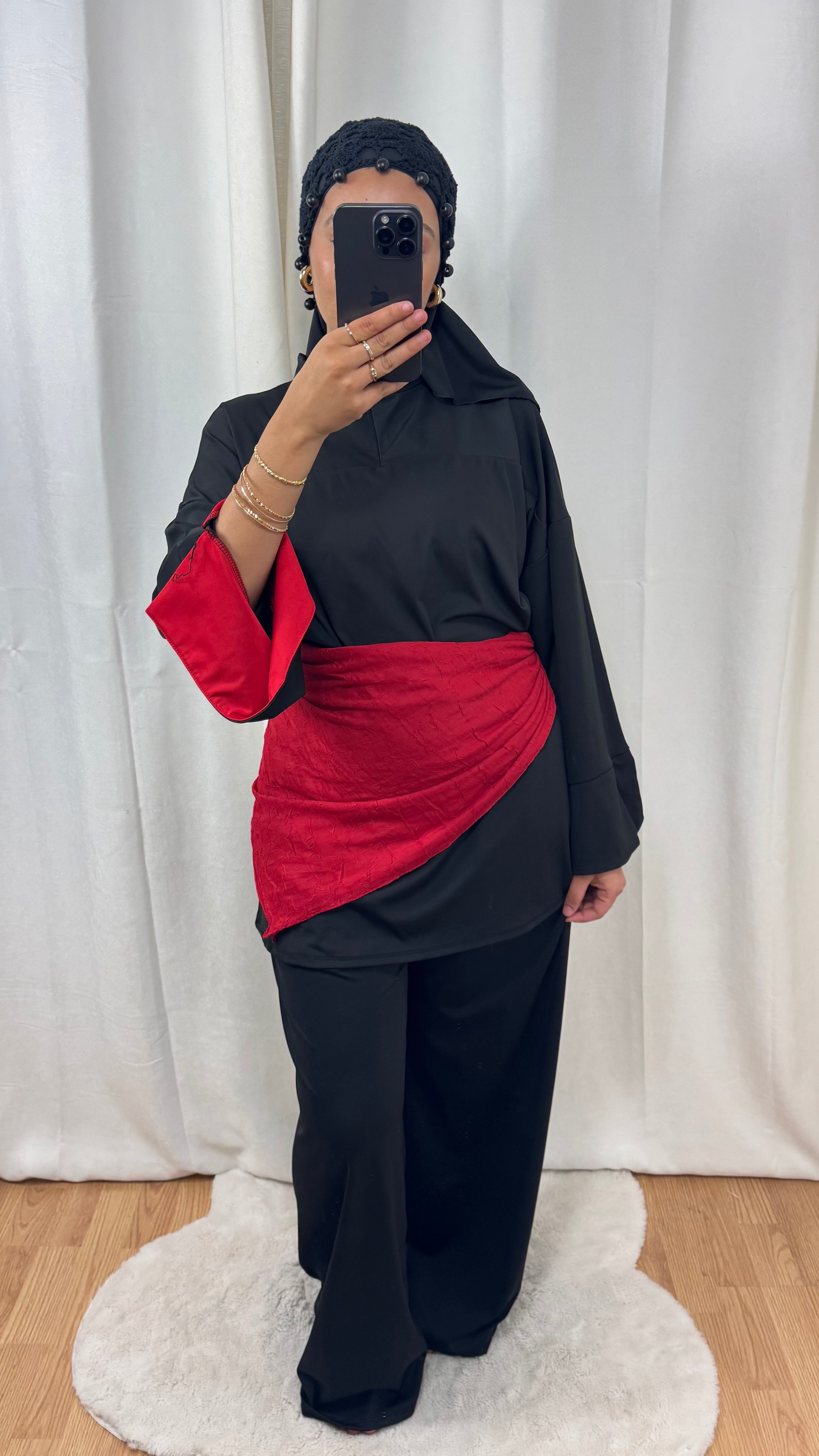 BURKINI BICOLORE + HIJAB - NOIR/ROUGE