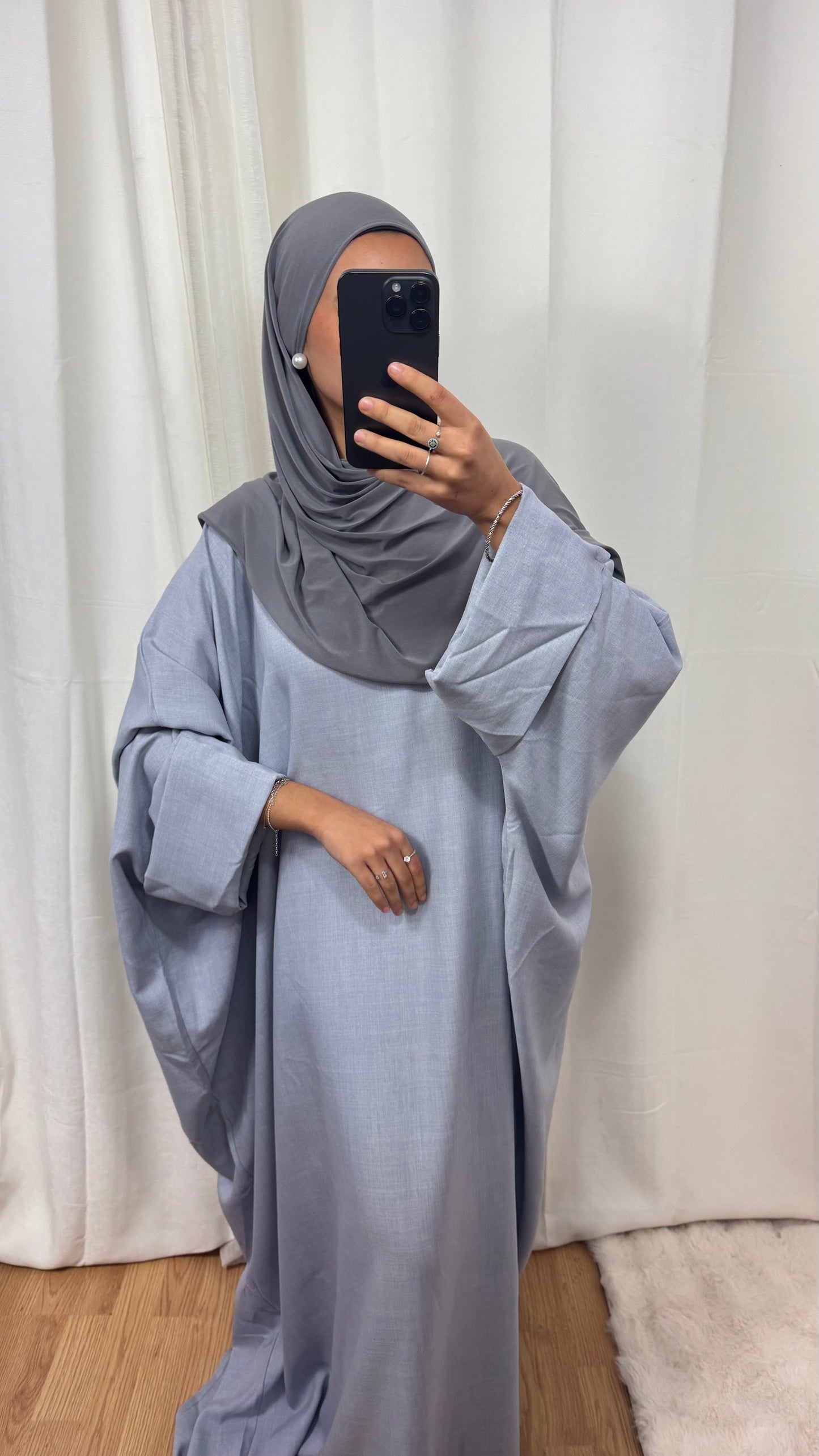 ABAYA SAOUDIENNE EFFET LIN - BLEU-GRIS