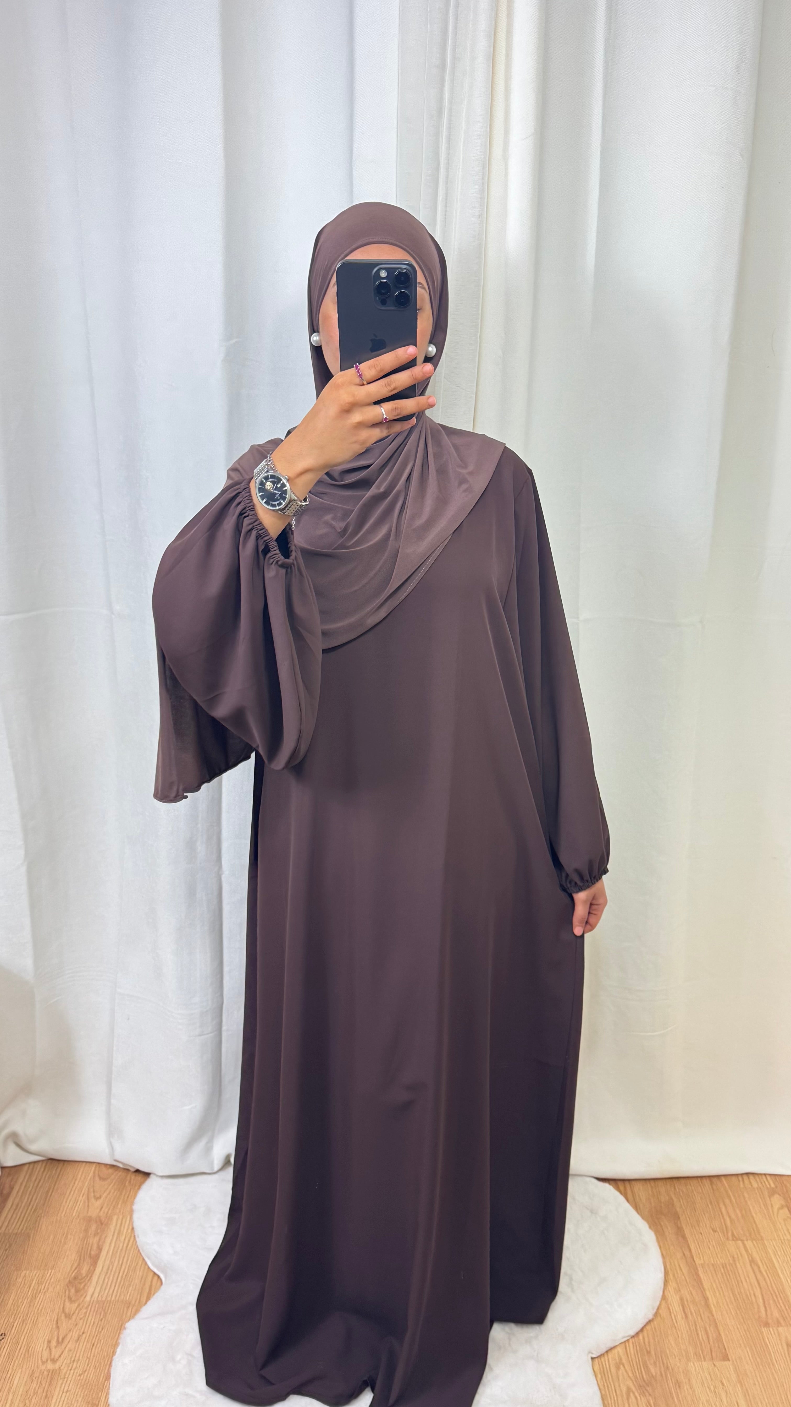 ABAYA MANCHE BALLON - CHOCOLAT