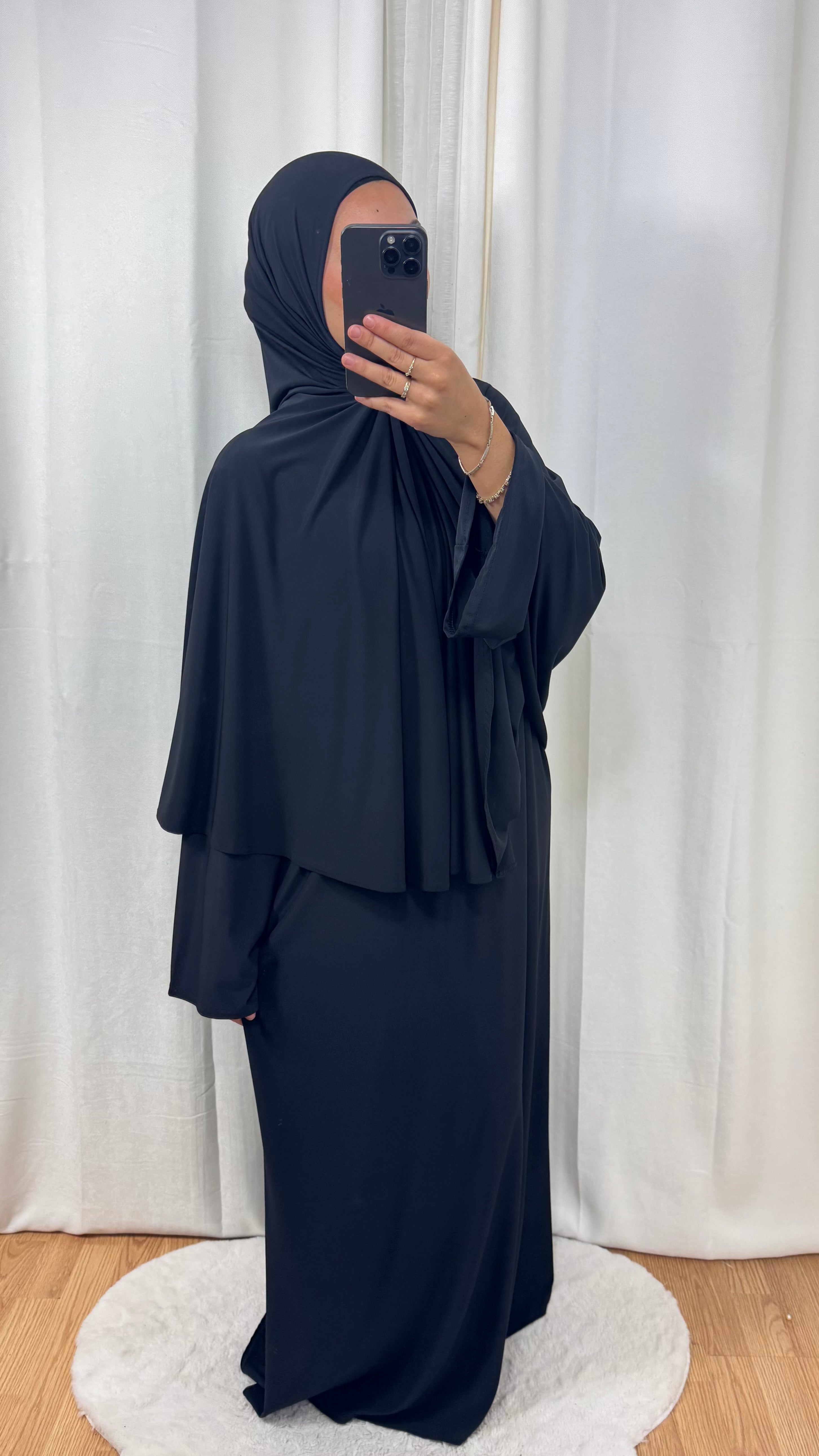 SET ABAYA KHIMAR JERSEY PREMIUM DE LUXE - NOIR