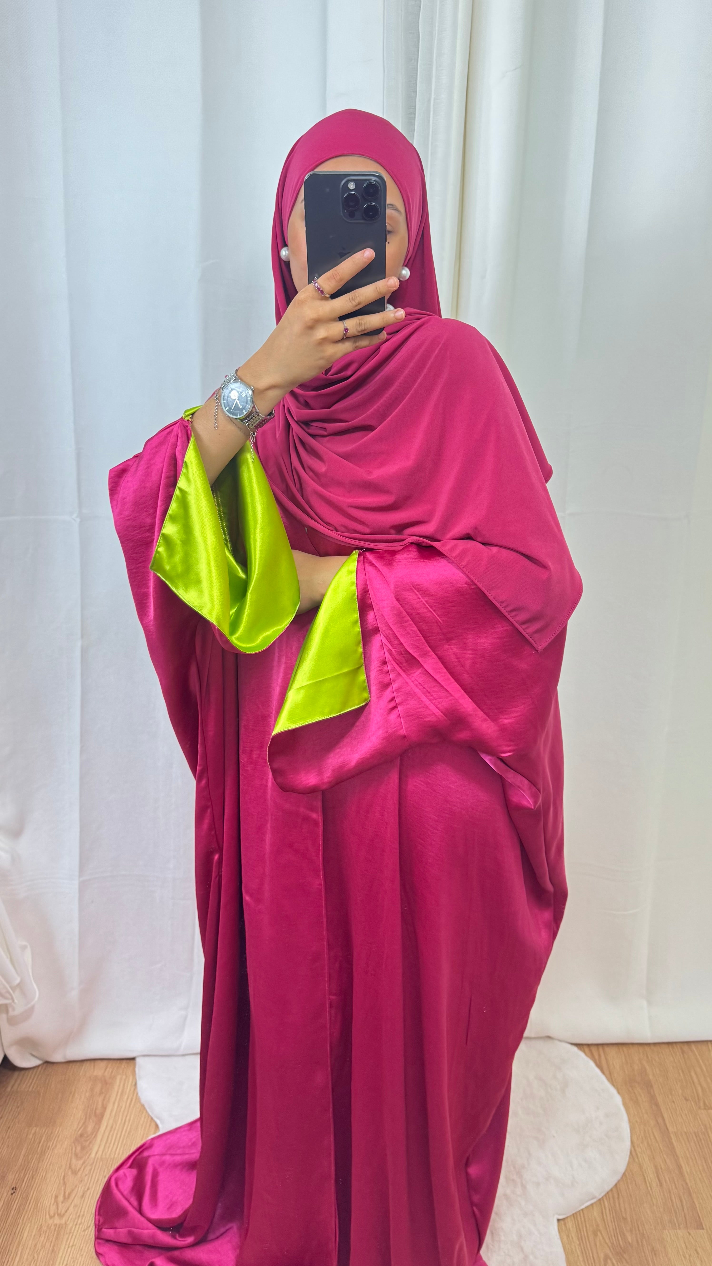 KIMONO CRÉATION ROZENN - ROSE FUSHIA VERT ANIS