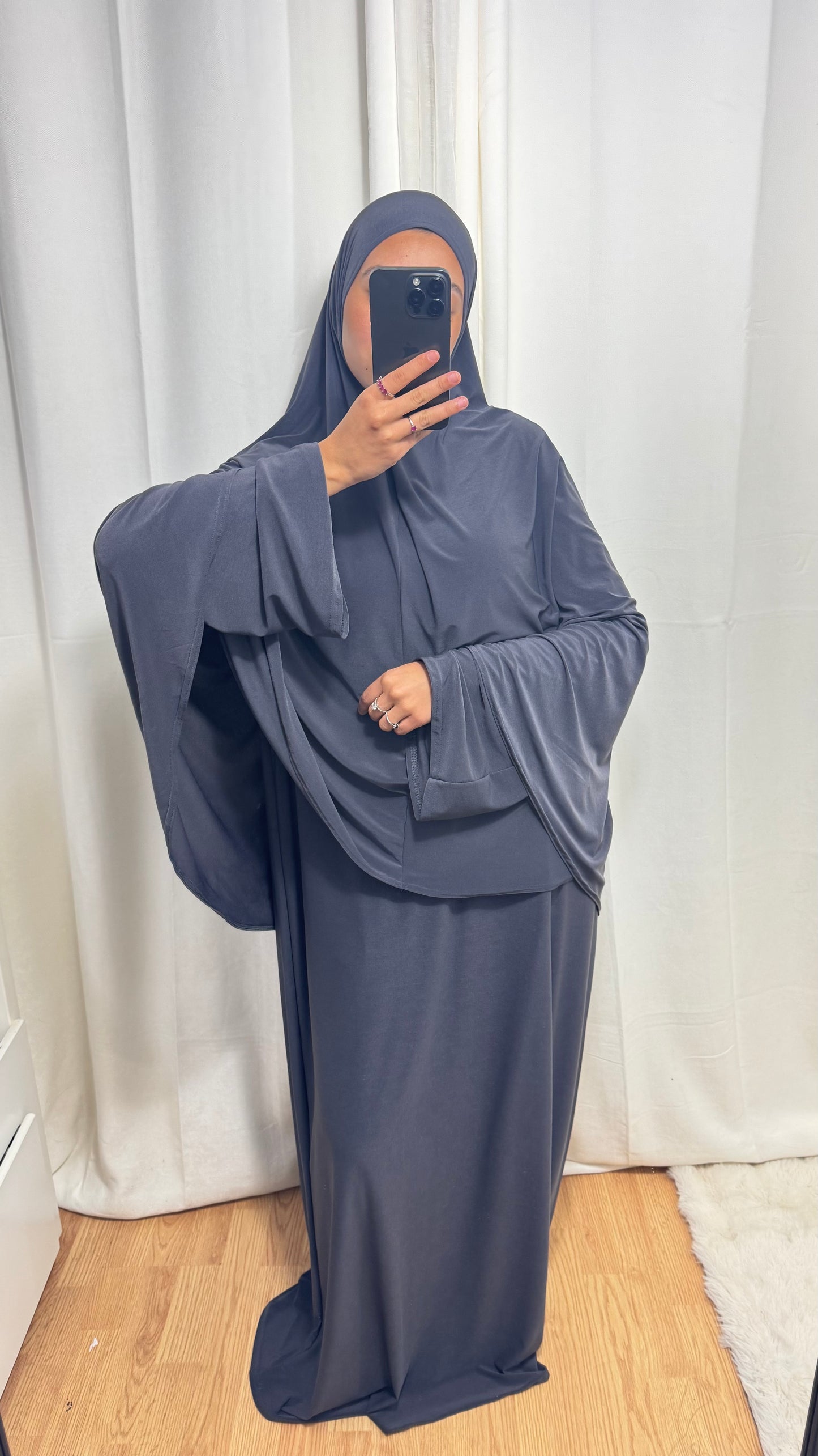 SET ABAYA KHIMAR JERSEY PREMIUM DE LUXE - GRIS ANTHRACITE