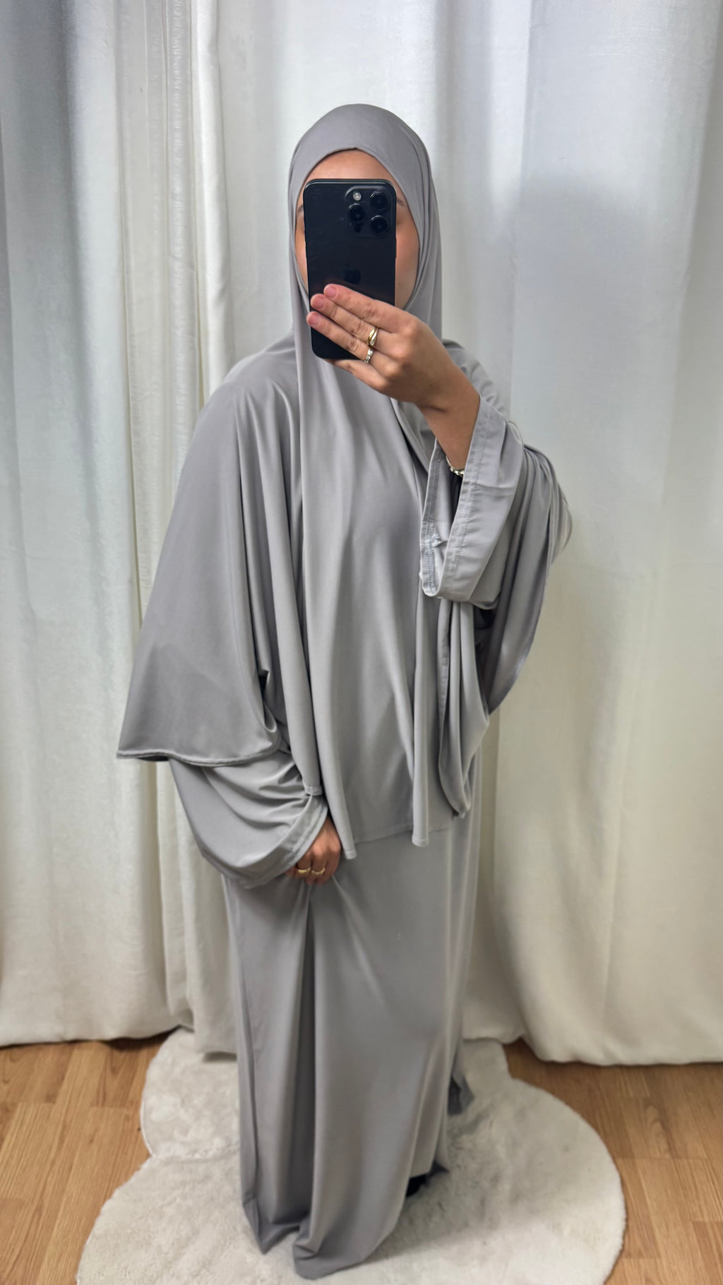 SET ABAYA KHIMAR JERSEY PREMIUM DE LUXE - BABY GRIS