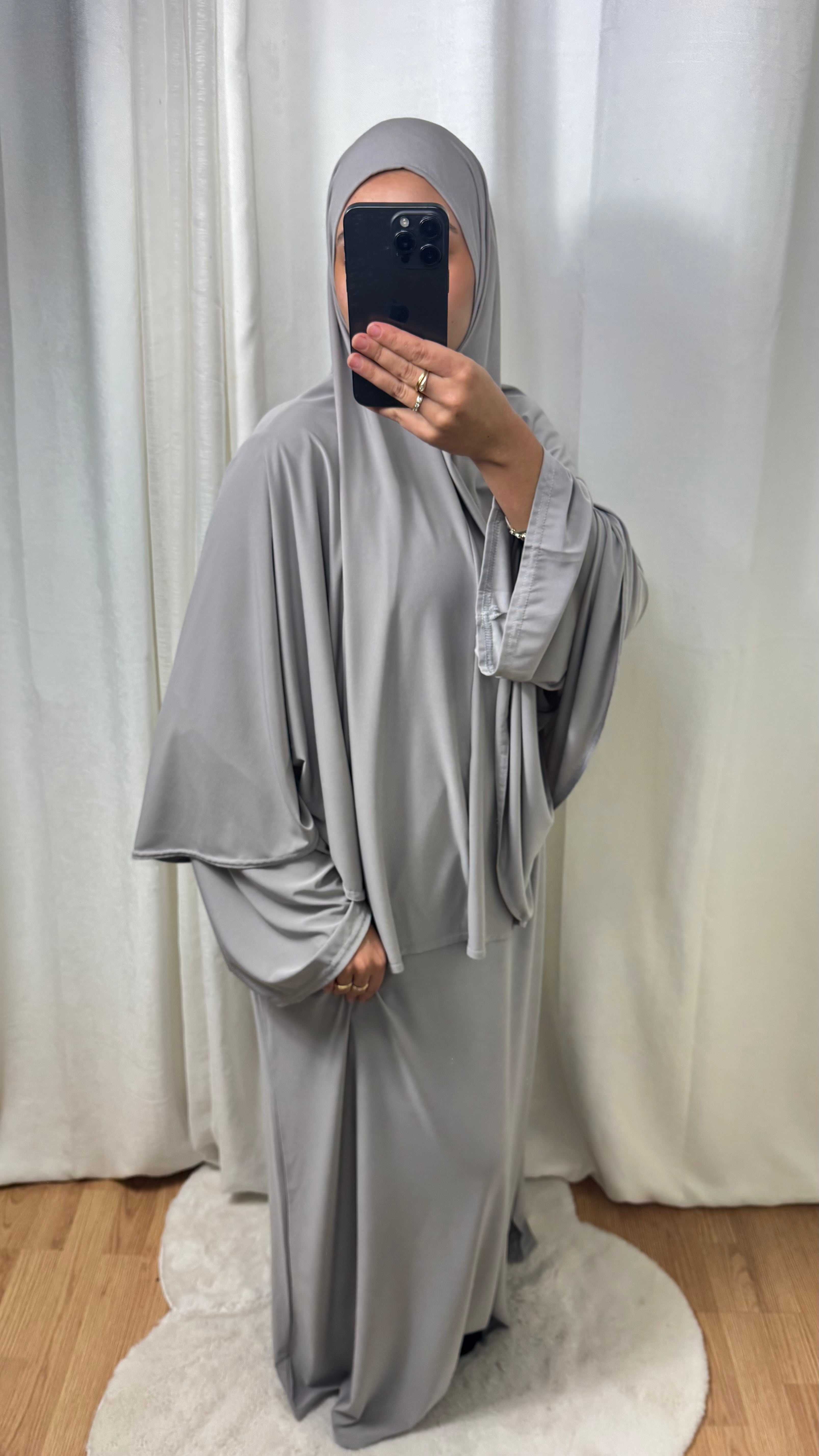 SET ABAYA KHIMAR JERSEY PREMIUM DE LUXE - BABY GRIS