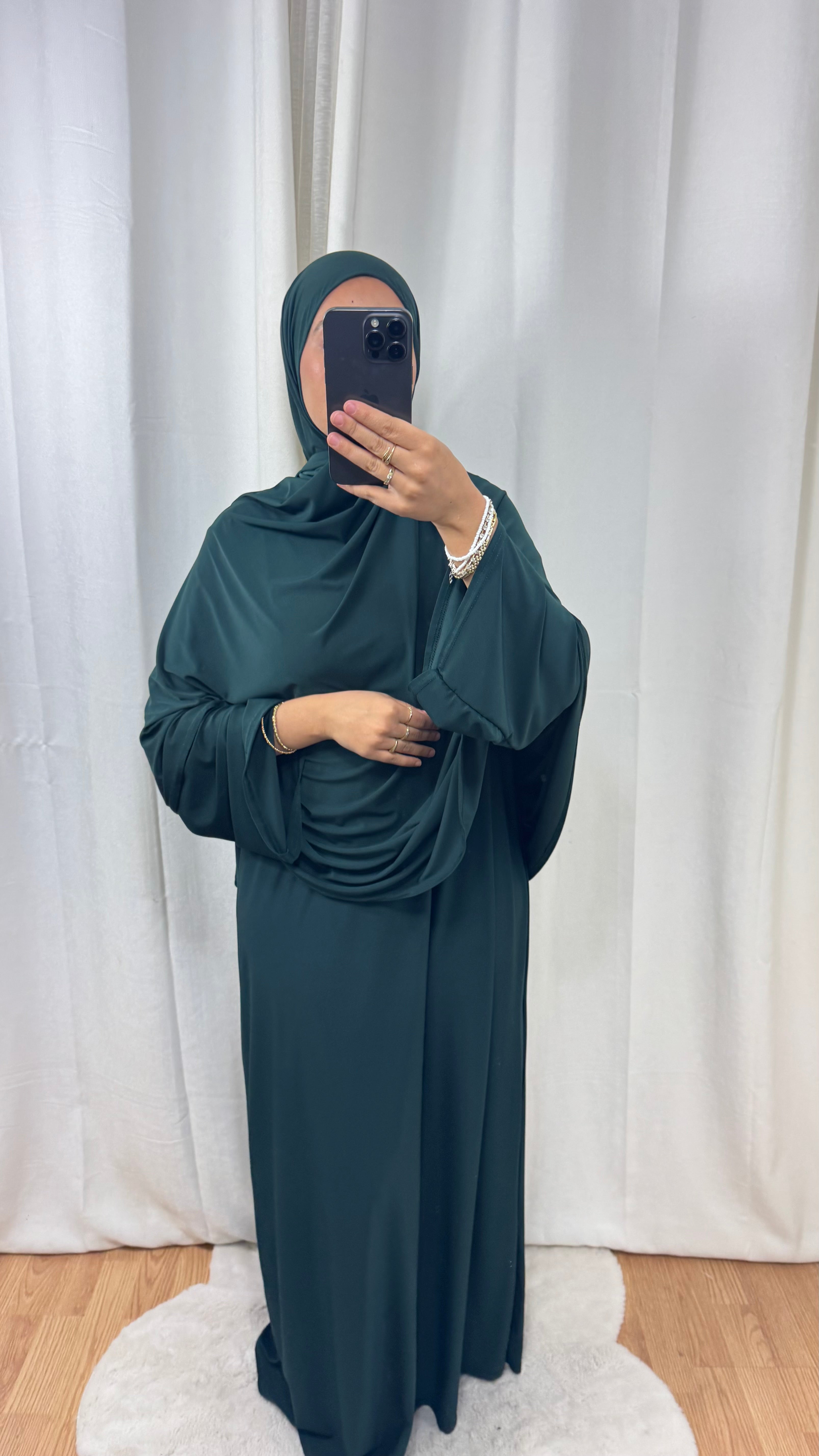 SET ABAYA KHIMAR JERSEY PREMIUM DE LUXE - VERT ÉMERAUDE