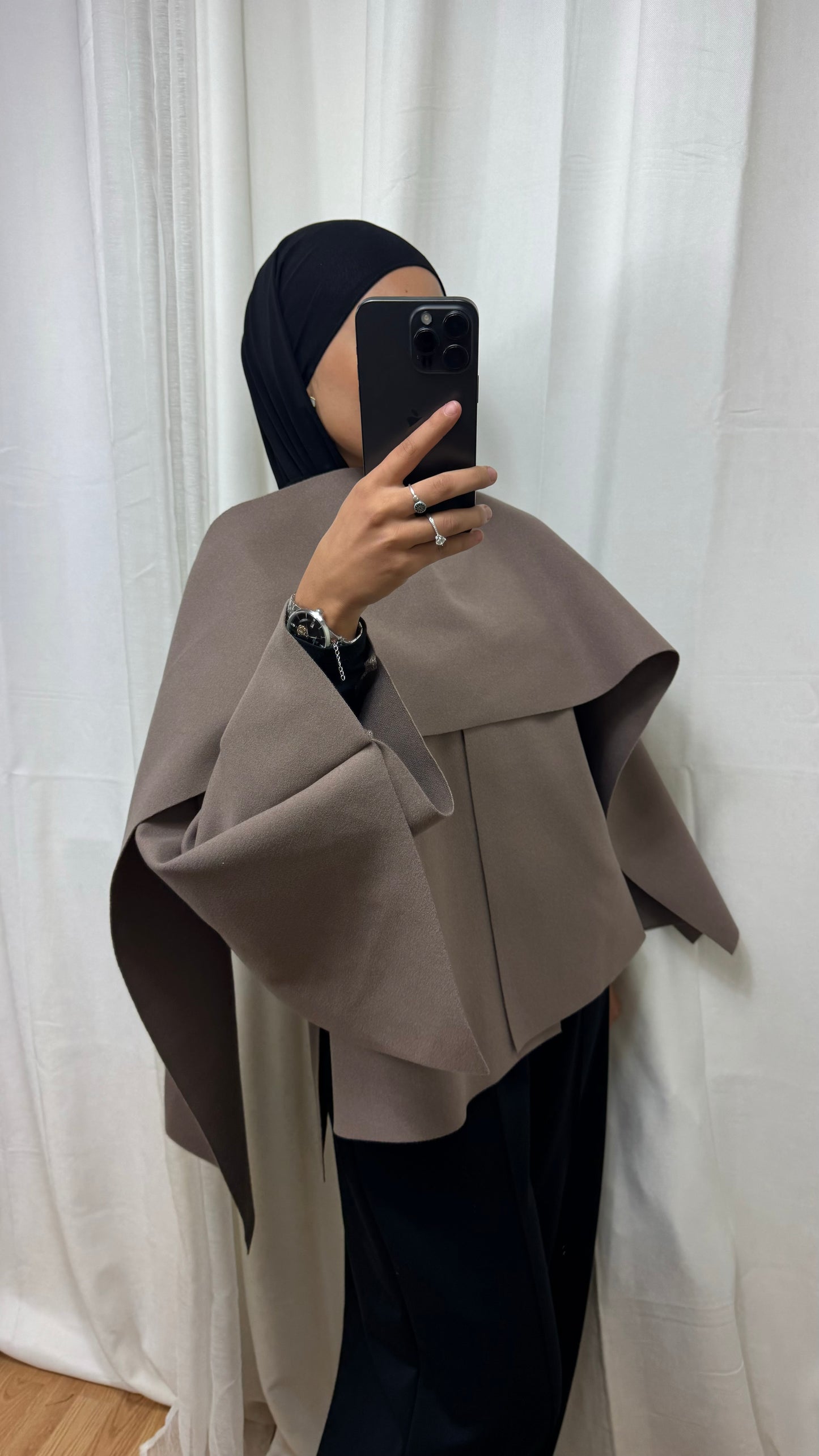 VESTE CAPE - TAUPE