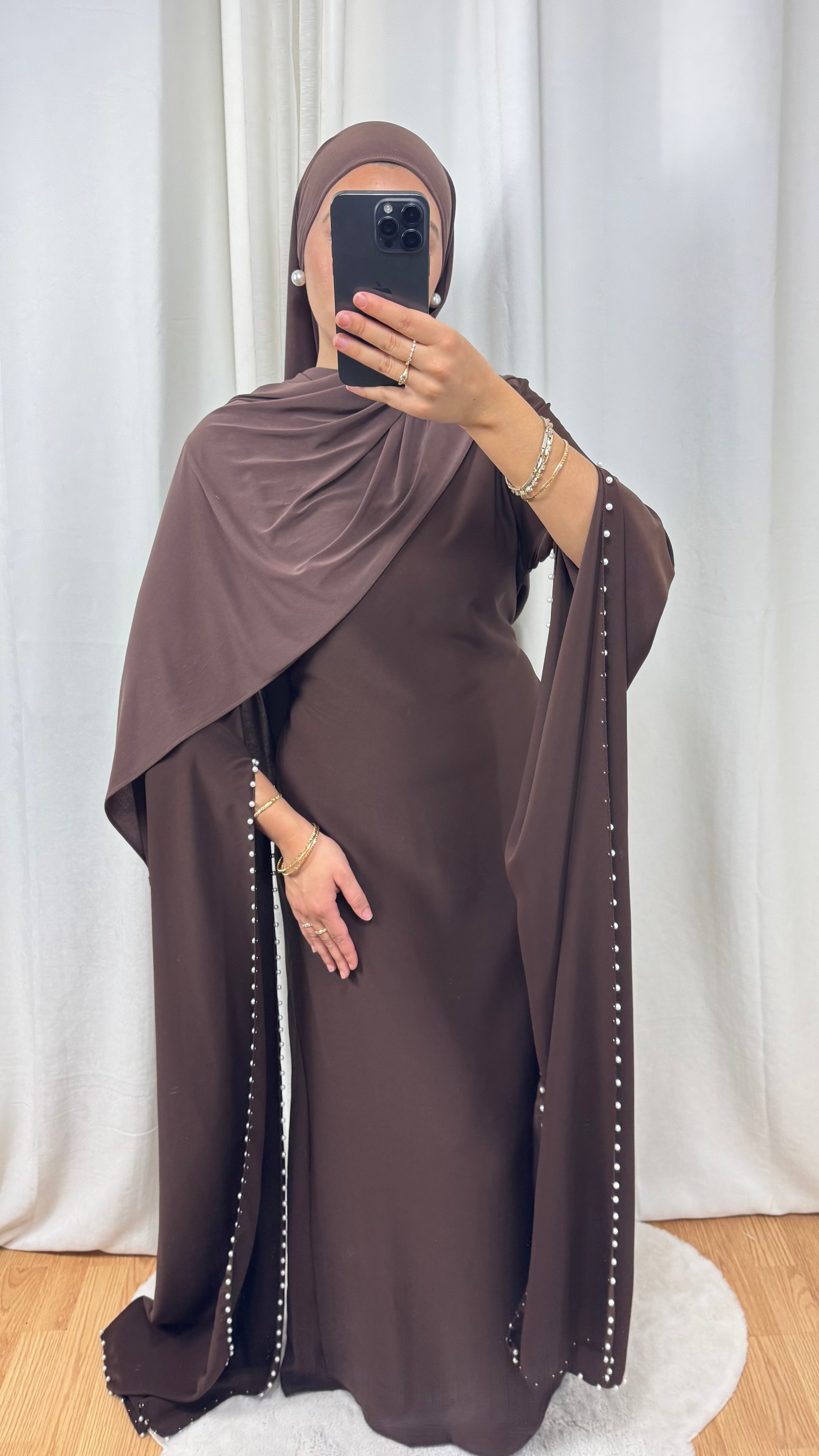 ABAYA PERLES - MARRON