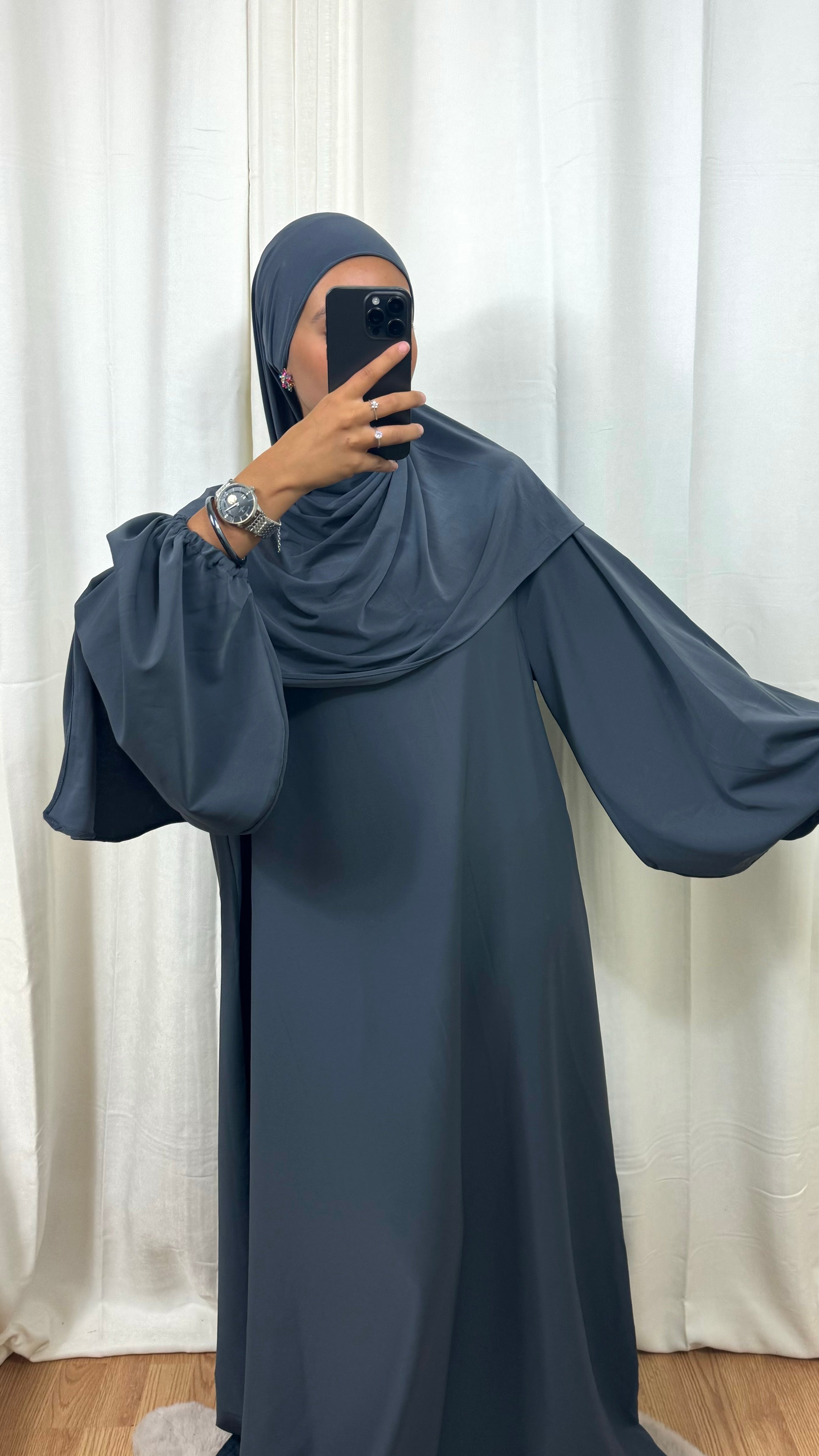 ABAYA MANCHE BALLON - GRIS ANTRACITE