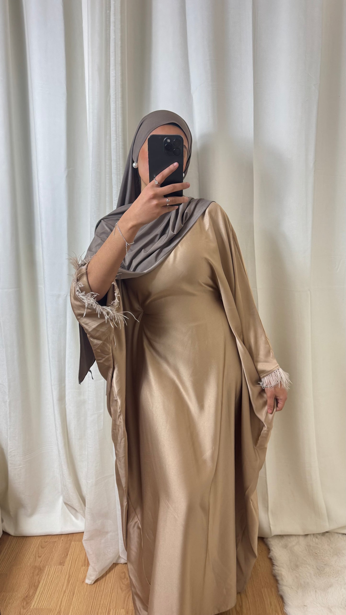 ABAYA PLUME - TAUPE KAMEL