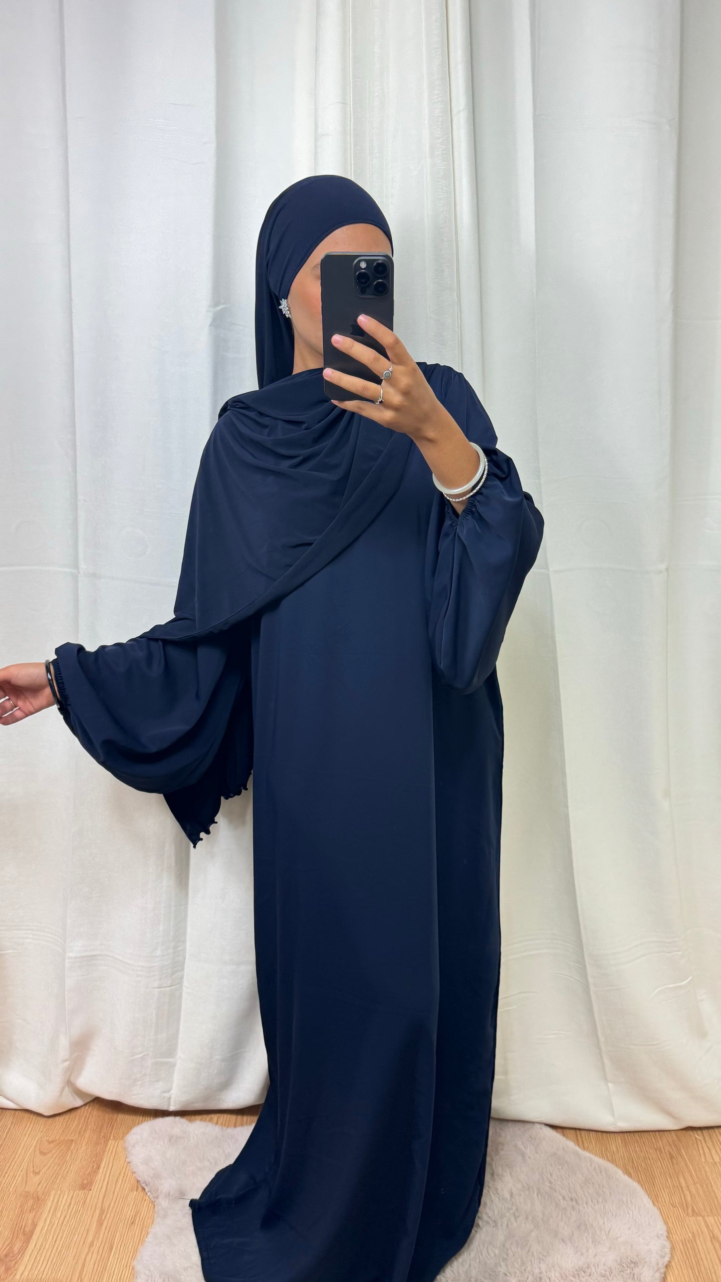 ABAYA MANCHE BALLON - BLEU MARINE