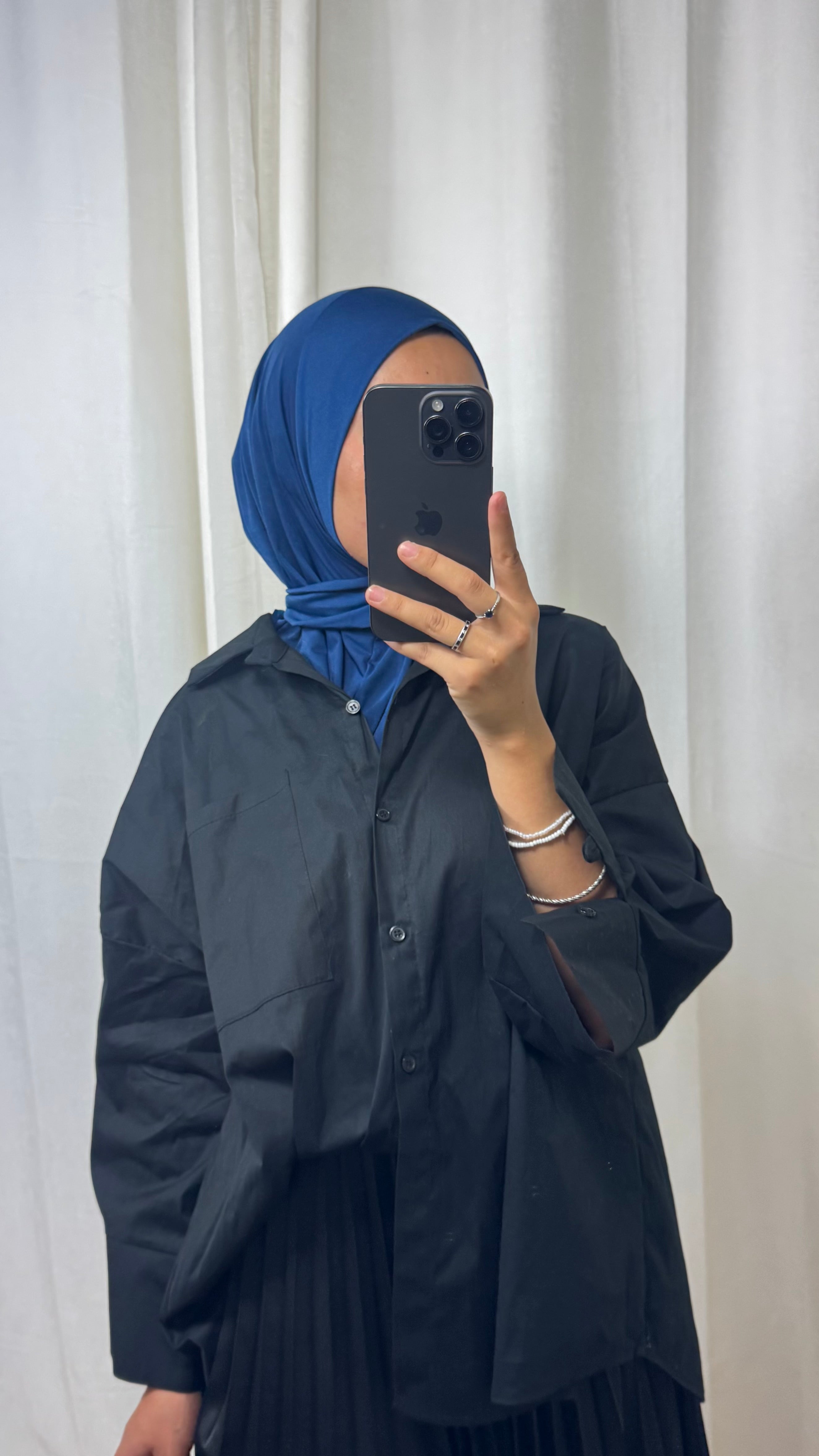 HIJAB À ENFILER JERSEY PREMIUM BOUTON PRESSION - BLEU MARINE