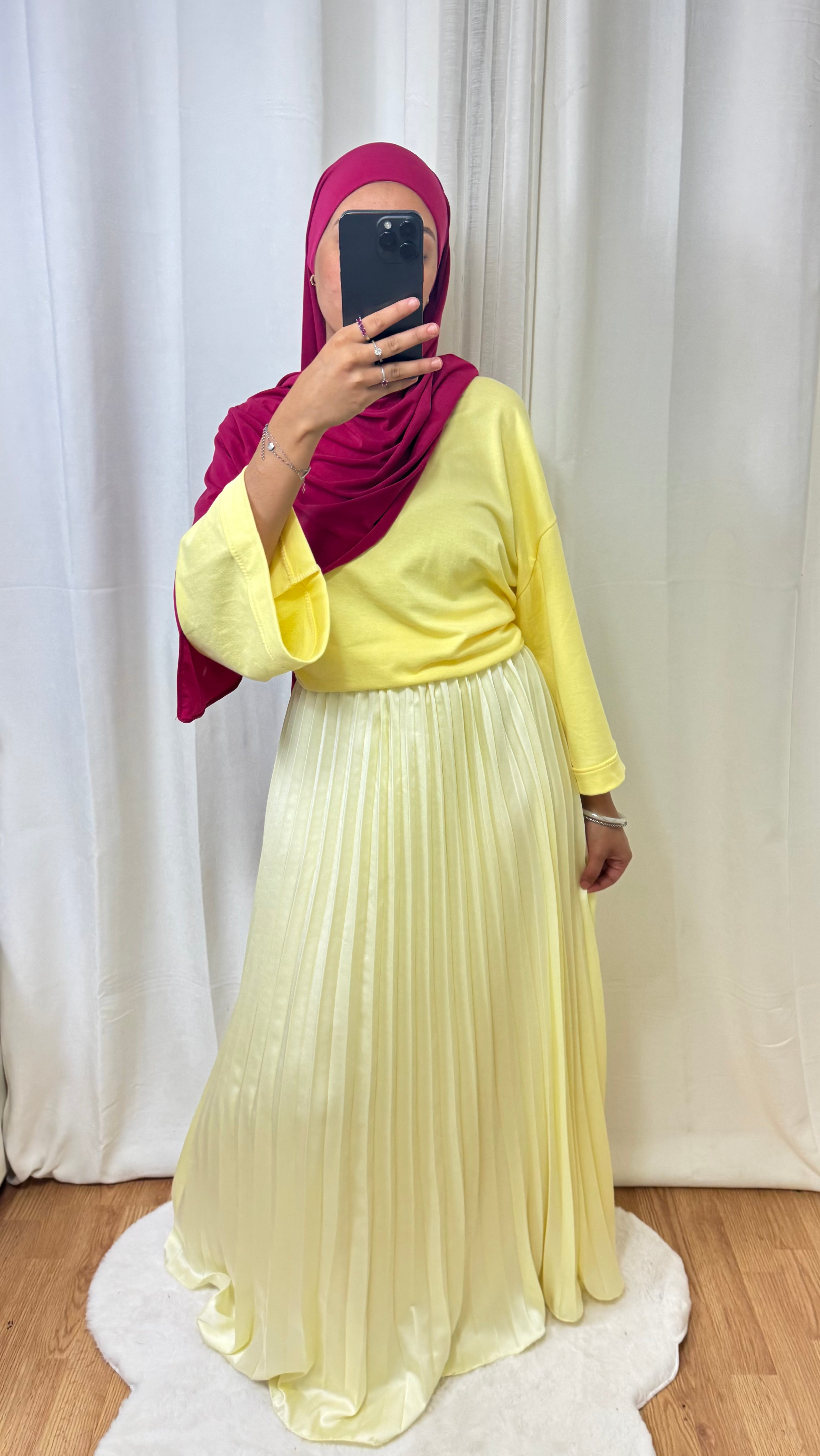 JUPE PLISSÉE SATINÉE LAYAA - JAUNE POUDRÉ